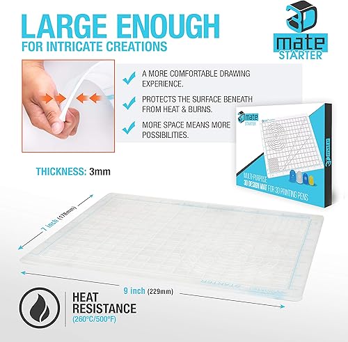 Miniatura 12 de 3Dmate Starter - Tapete transparente para bolígrafo 3D de 9 x 7 pulgadas con libro de plantillas compatibles, silicona flexible resistente al calor