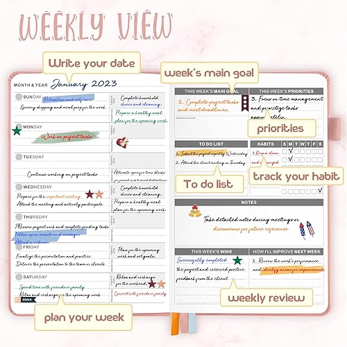 Miniatura 9 de JUBTIC Agenda semanal, planificador grande sin fecha para semanal y mensual de 7 x 10 pulgadas, planificador escolar y estudiantil de 60 semanas,