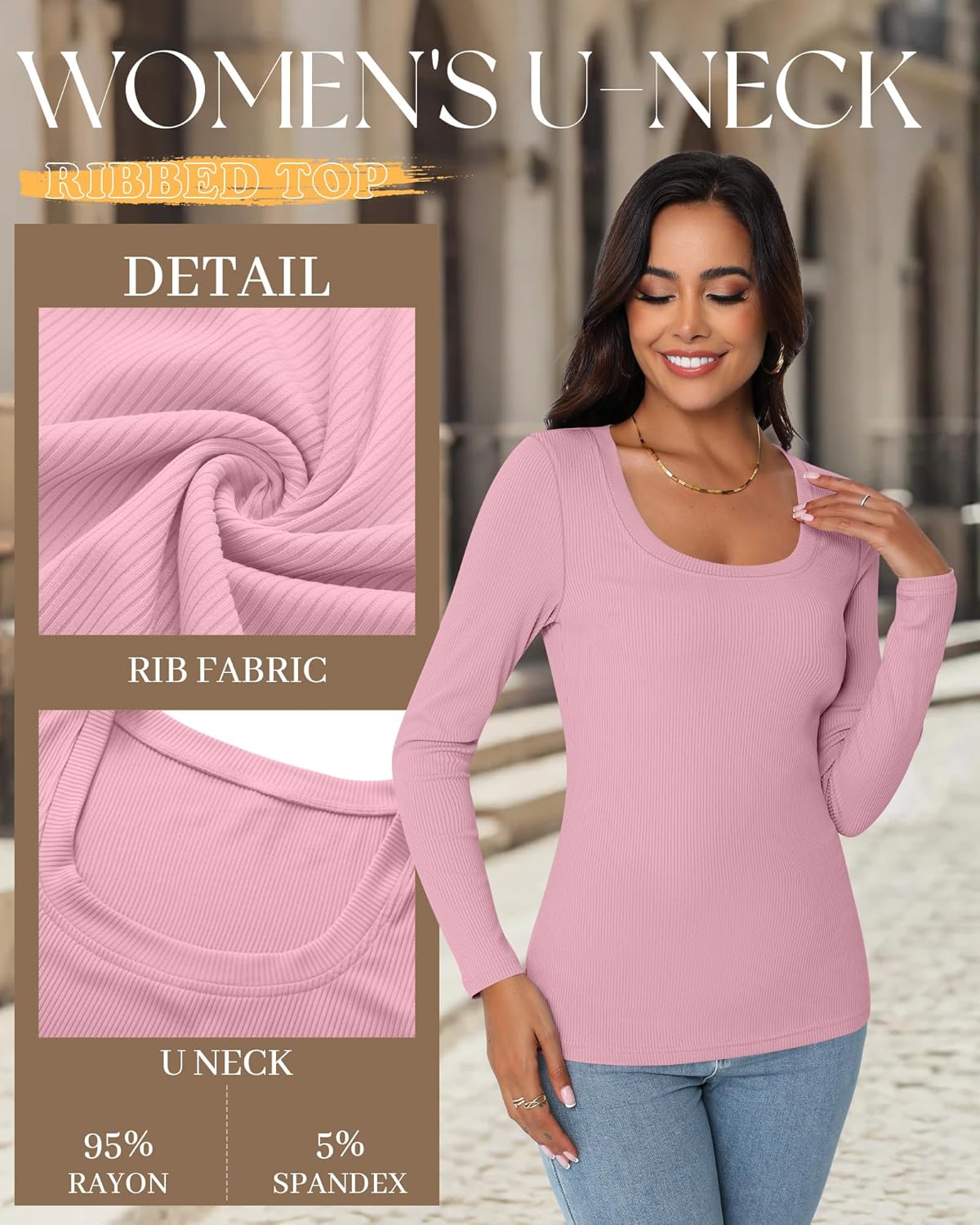 Ficerd 3 Pack Women Long Sleeve Ribbed Tops Scoop Neck T-Shirts Thermal Undershirts Casual Slim Fitted Basic Layer Tees - Image 6