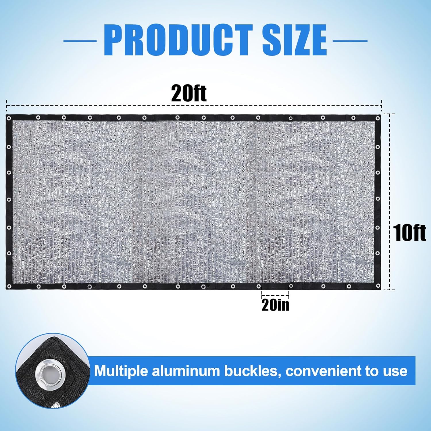 10' x 20' 70% Reflective Aluminet Shade Cloth - Durable Sun Protective Shade Covers with Grommets Providing UV Protection and Cooling for RV Camping Chicken Coop Garden Greenhouse Pickup Trunk