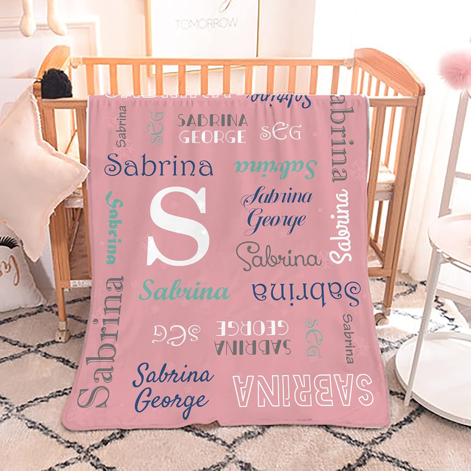 Custom Blanket Personalized Throw Blanket with Monogram Name Text Perfect Customized Baby Blanket for Newborn Baby, Toddler, Kids, Friends or Family on Thanksgiving Easter and Birthday Gift