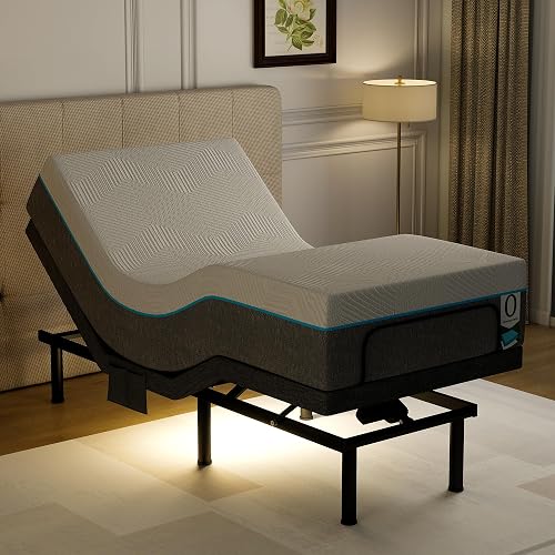 Vipbear Twin XL Adjustable Bed Frame with Mattress - 12 Inch White Gel Memory Foam Firm Mattress in Box, Adjustable Bed Base with Under-Bed LED Light, USB Ports,Wireless Remote