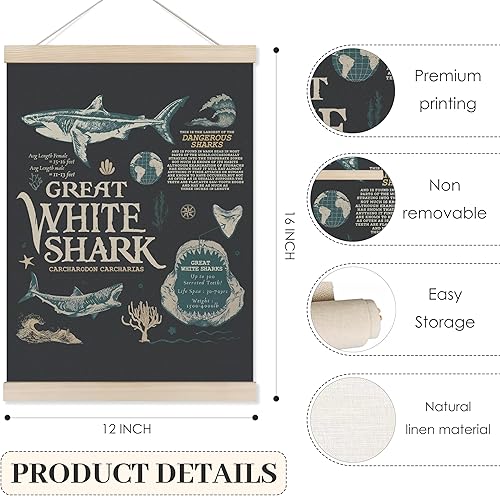 Miniatura 6 de Koesus Marco para colgar pósteres de pared con diseño de tiburón blanco de playa oceánica, 12 x 16 pulgadas, estilo retro de los años 90, Y2K, gran
