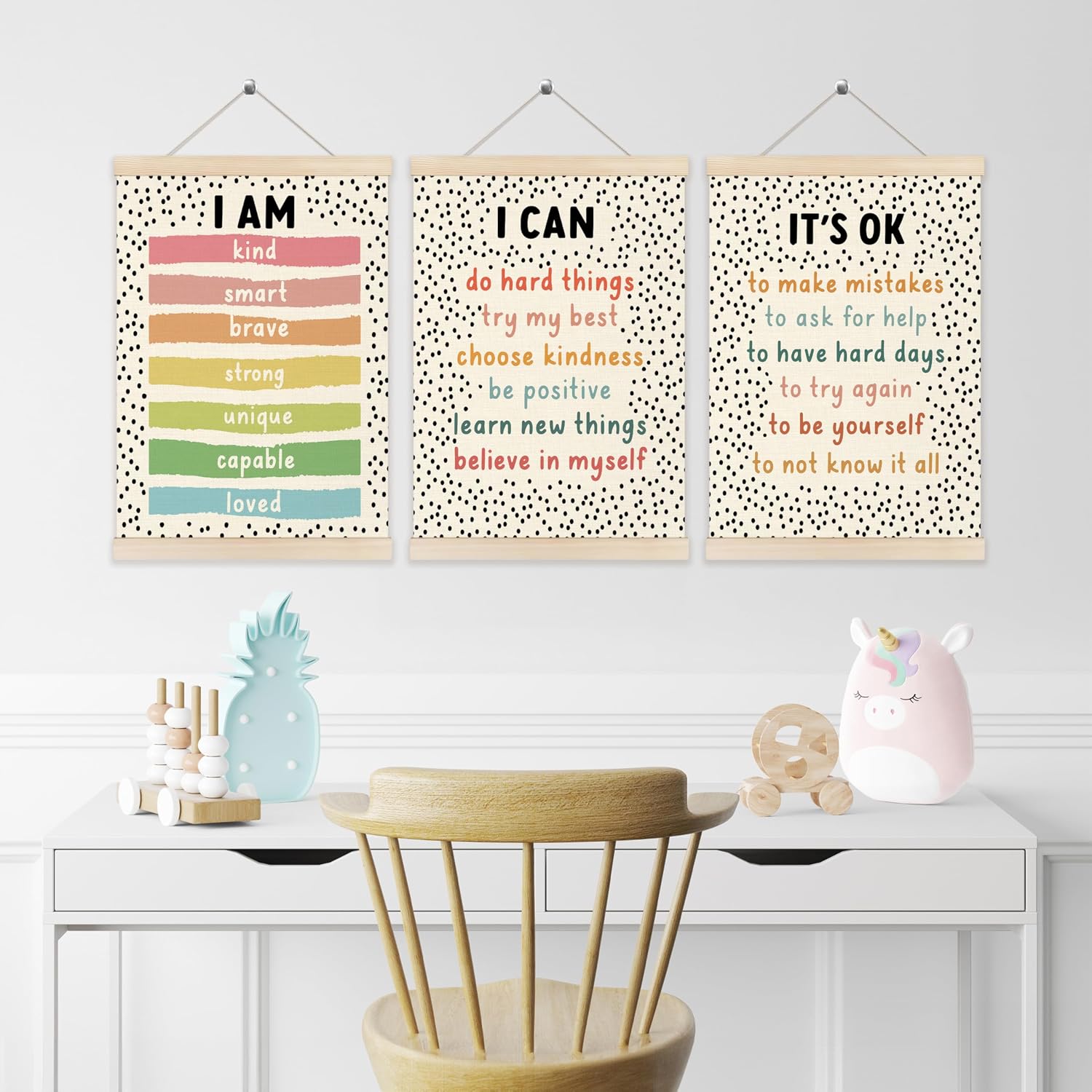 Koesus Inspirational Classroom Wall Art Poster Hanger Frame 12x16 Inch Set of 3, Motivational Canvas Pictures Prints Framed Wall Decor for Classroom Kids Room Playroom, Positive Affirmations for Kids image 4