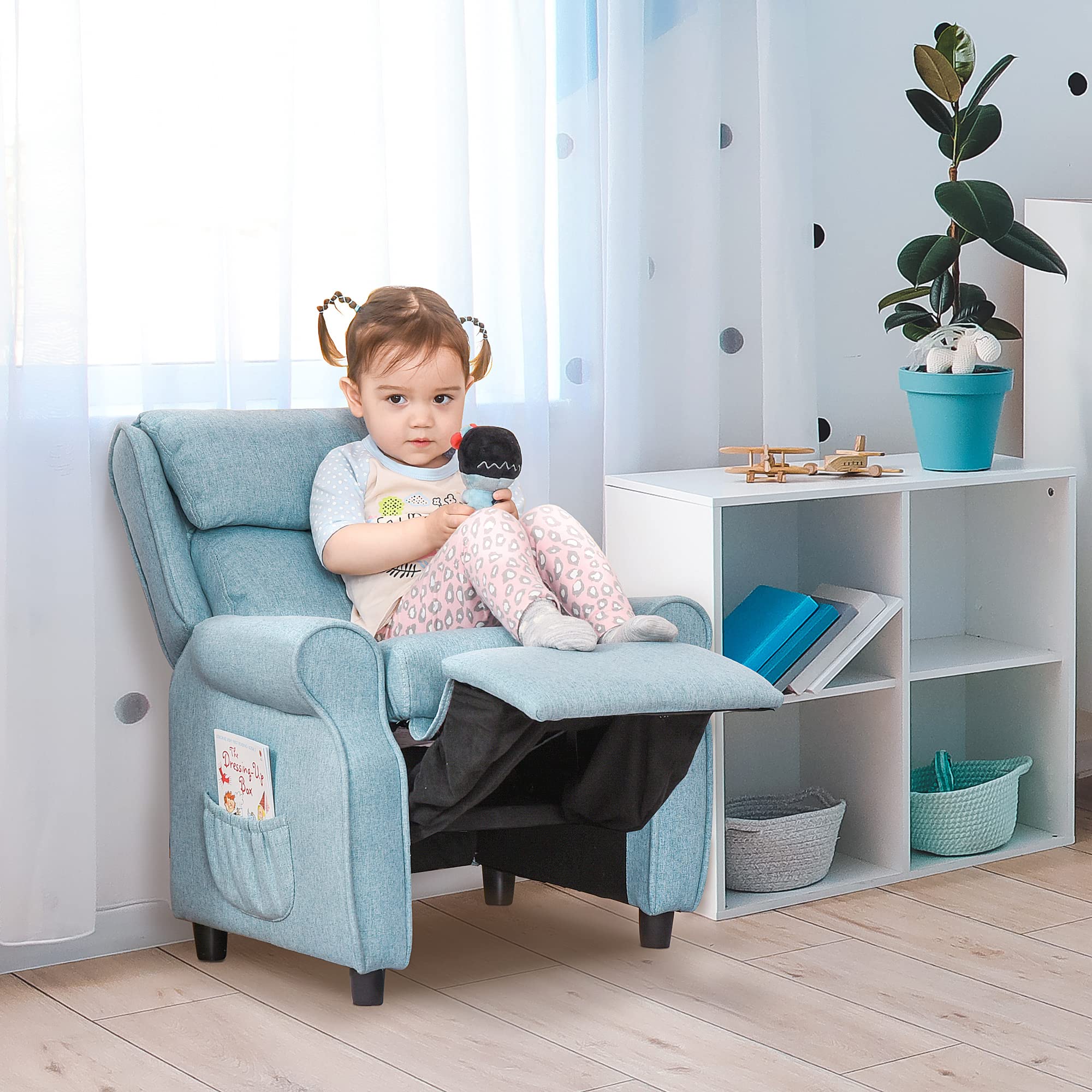 HOMCOM Kindersofa Kindersessel mit Fußstütze Armlehne verstellbare Rückenlehne Relaxsessel Kindercouch Stuhl Liegecouch Kinder Sofa für 3-5 Jahre Jungen und Mädchen Blau