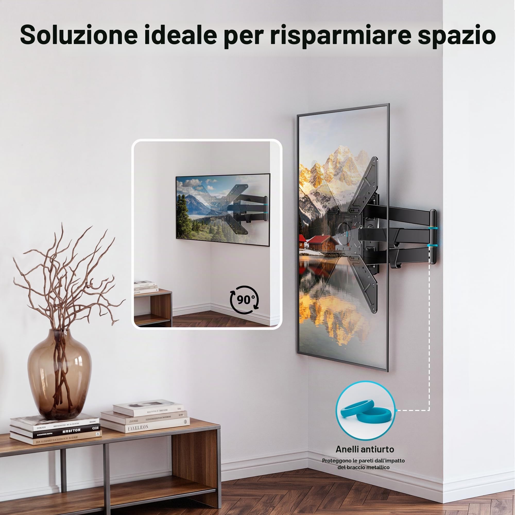 BONTEC Supporto TV da Parete per TV 32-75", Rotazione 90° e Braccio 838 mm | Portata 50 kg, VESA max 600x400 mm, staffa girevole e inclinabile, passa da orizzontale a verticale