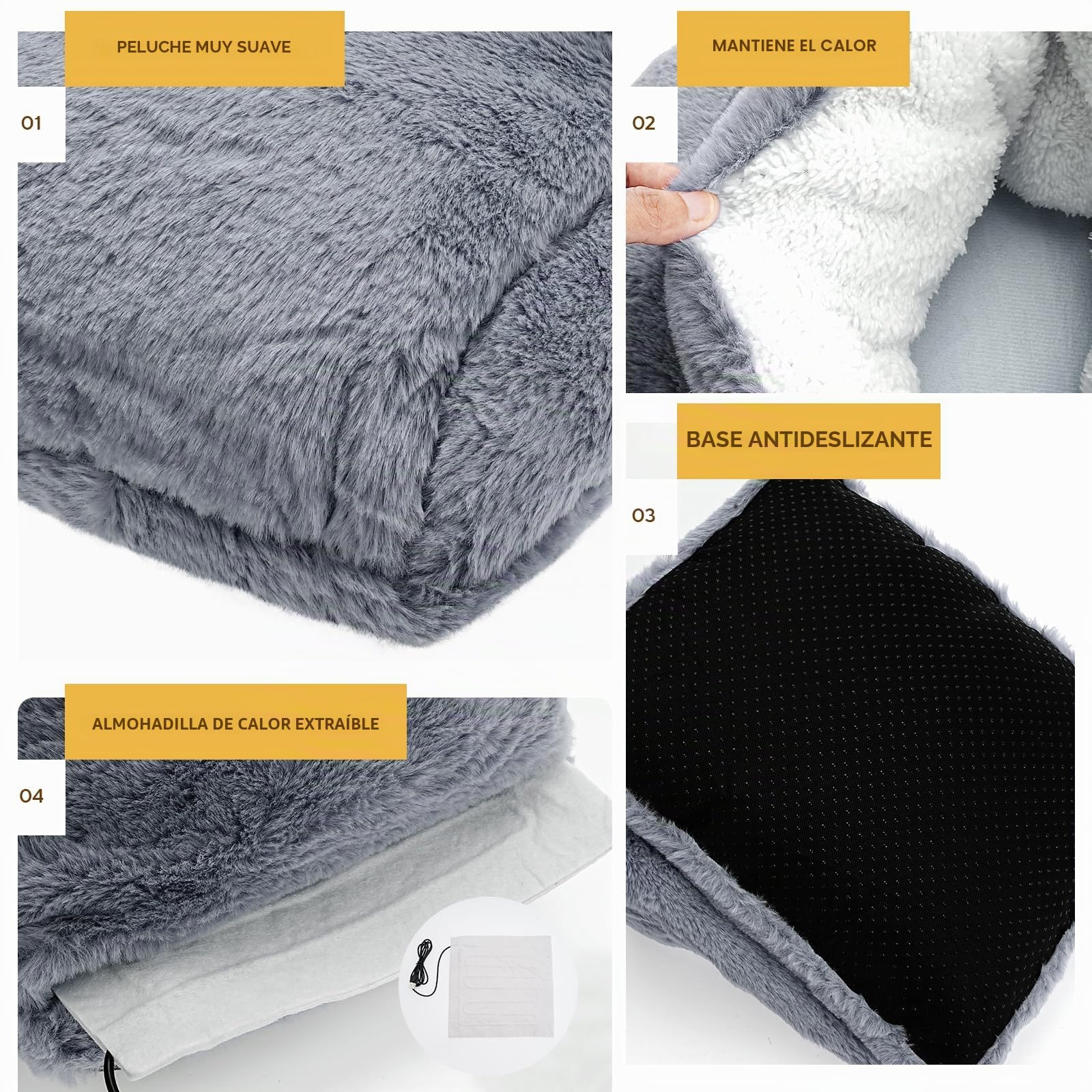 Calentadores de pies con calefacción, calentador de pies con USB peludo con ajustes de temporizador y temperatura ajustable, calentador eléctrico de pies para mujeres y hombres, invierno, hogar