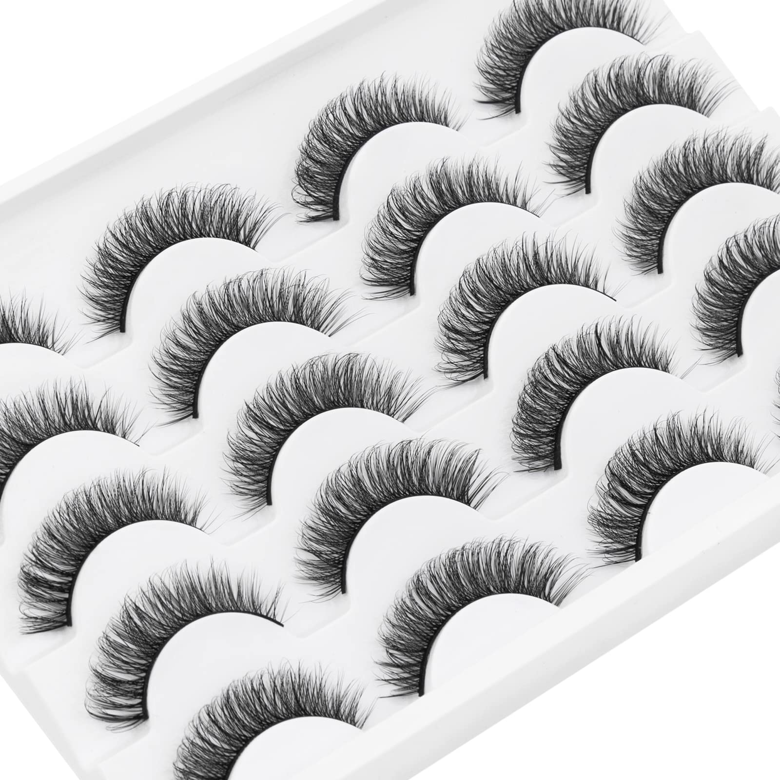 DYSILK 10 Pairs Lashes Faux Mink Eyelashes Russian Strip Lashes D Curl Wispy Fluffy Natural Look False Eyelashes Long Lashes Pack Mink Lashes Soft Reusable Eye Lashes | Wispy 13mm