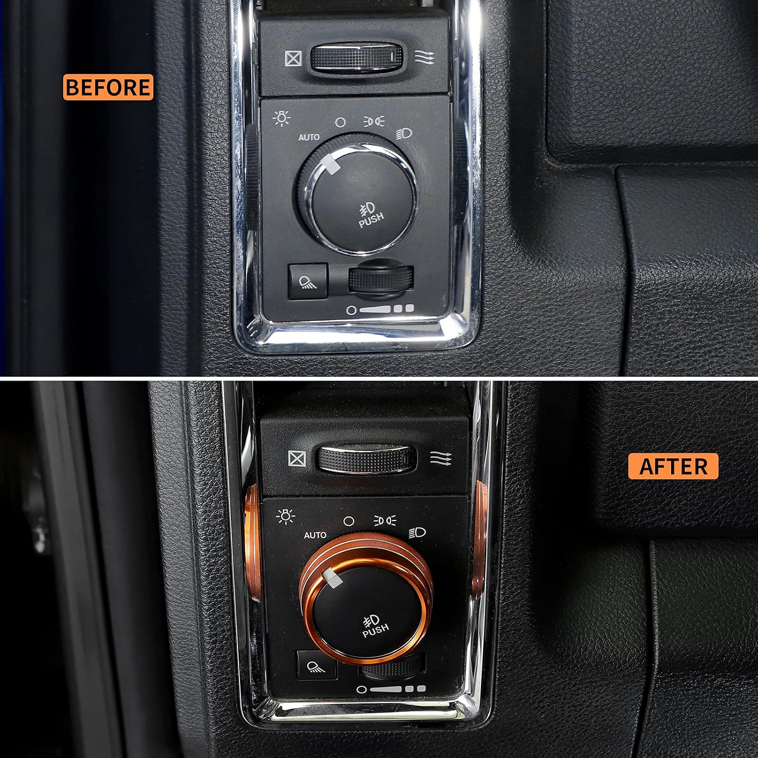 Voodonala for Dodge RAM Aluminum Headlight Switch Knob Cover for 2010-2017 RAM, Orange 1pc