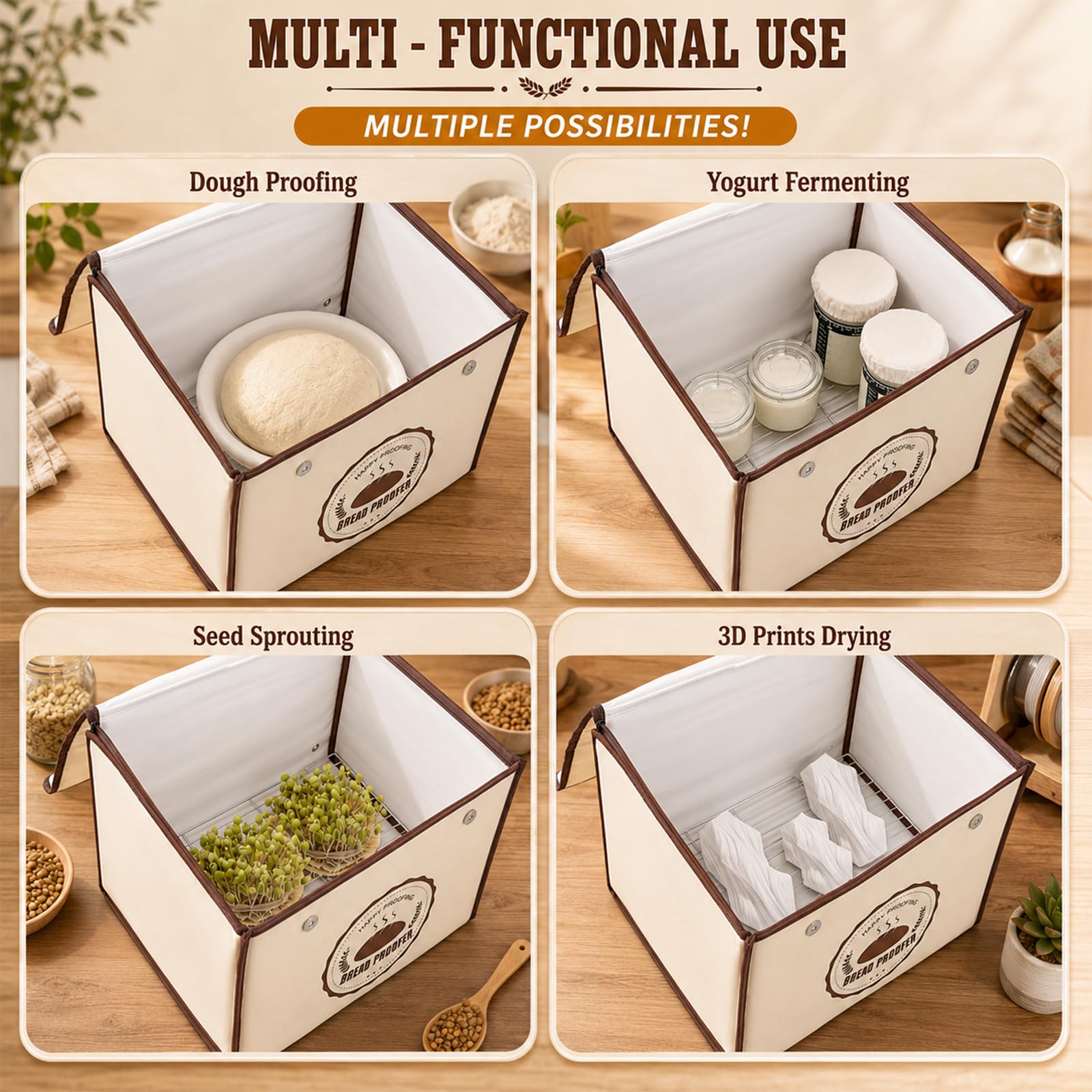 Boîte de Fermentation Pliable avec Contrôle de Température 10–45 °C, Chambre de Pousse Boulangerie avec Étagère Métallique et Fenêtre de Visualisation, Fermentation Précise, pour les Amateurs de Pain