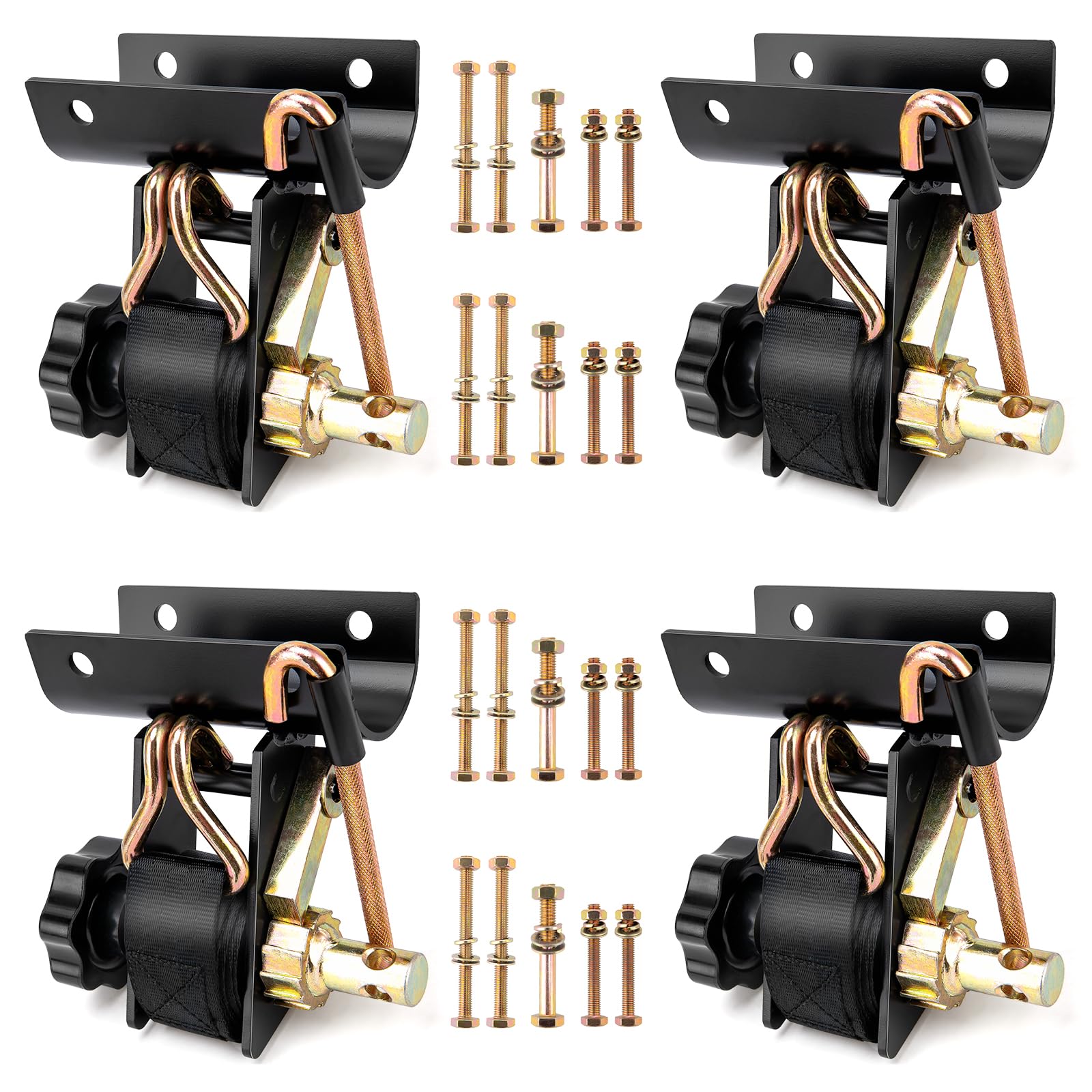 Photo 1 of Ladder Rack Ratchet Straps, Truck Rack Straps, Lumber Rack Tie Down Straps 1.5" Wide x 7.5' Long, 2" Black Round Tube Mount, 500 lbs Load (4PCS)