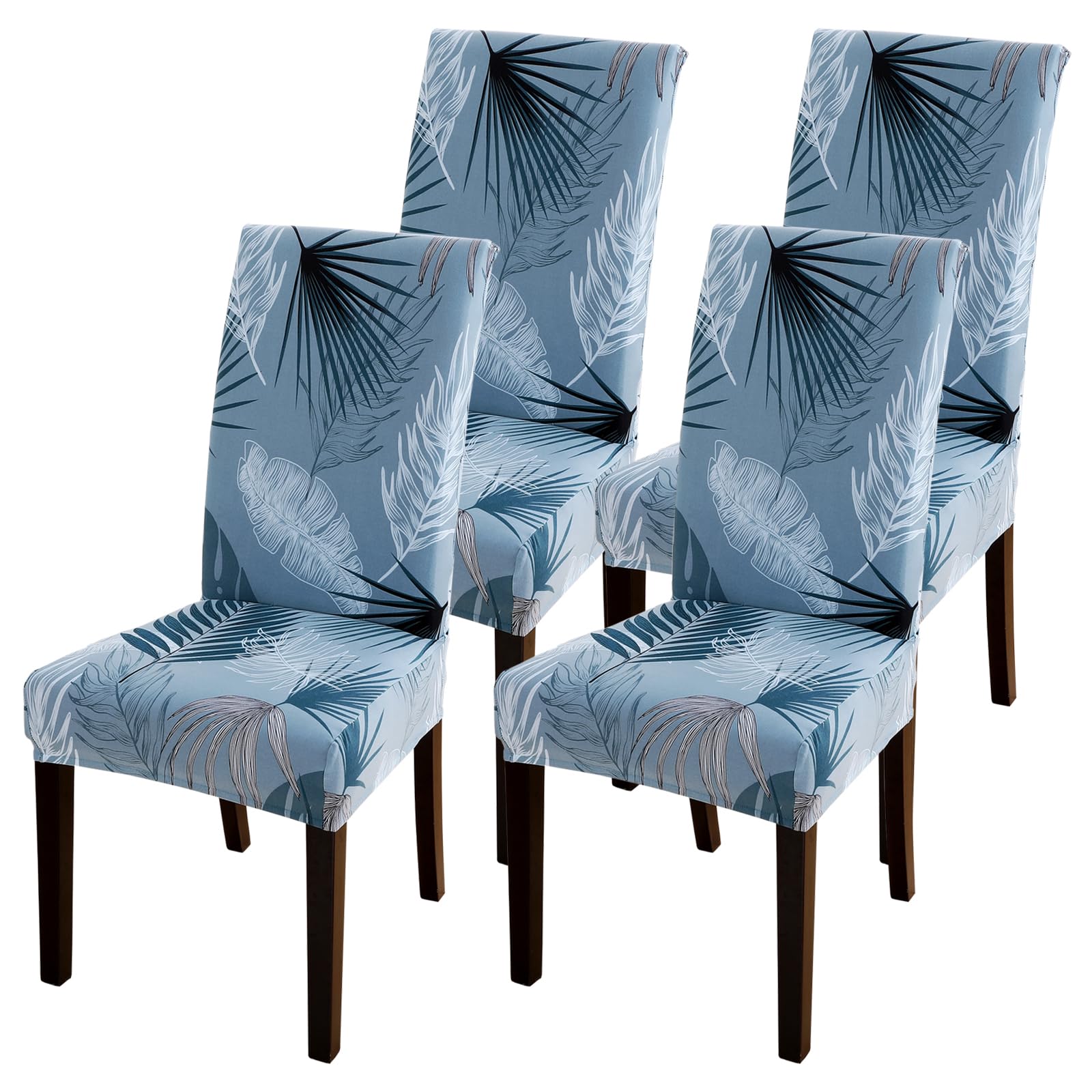 Celevingne Dining Room Chair Covers Set of 4, Stretch Soft Spandex Removable Washable Chair Slipcovers for Dining Room,Hotel,Ceremony (Blue Summer,