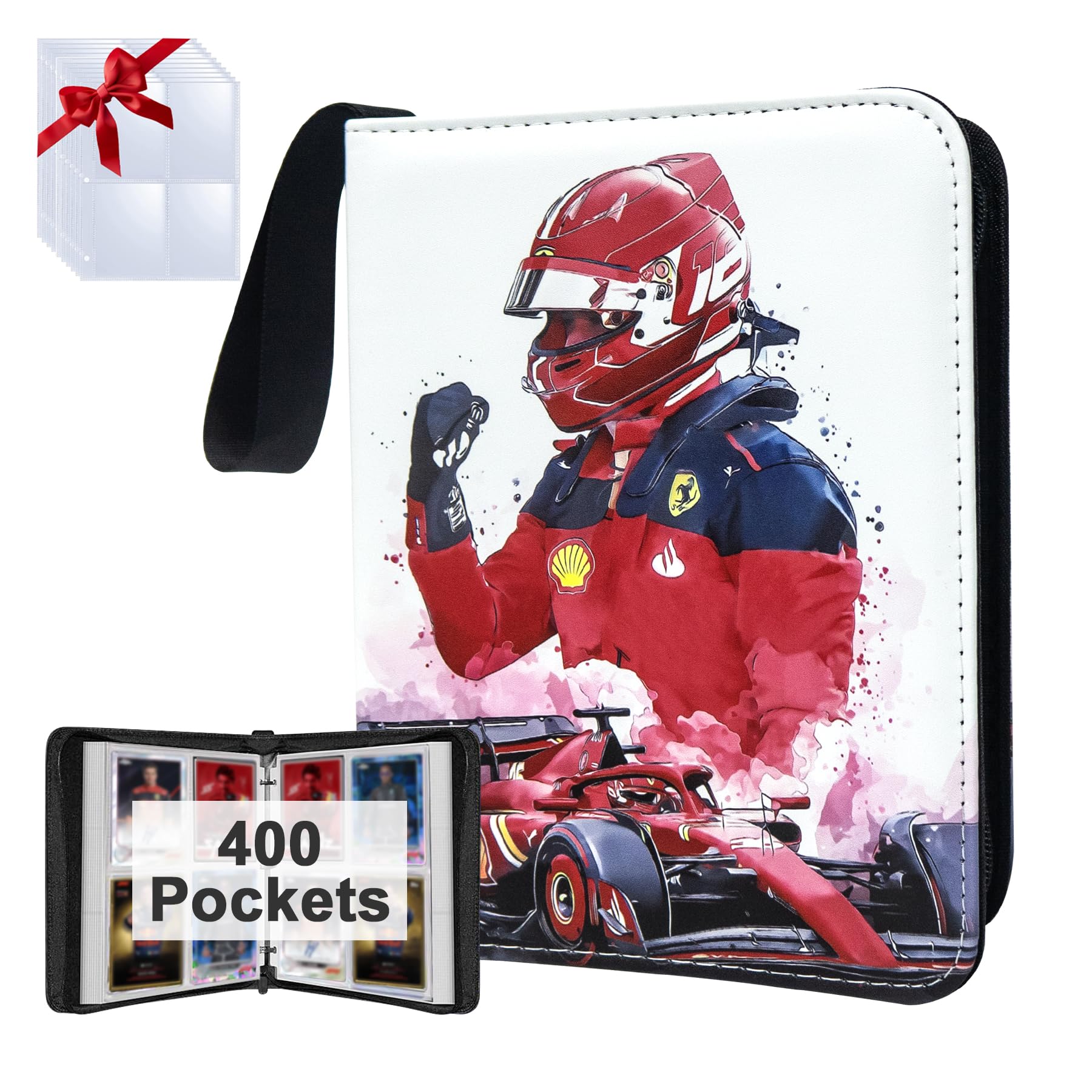 400 Pockets Race Card Binder for Trading Cards,Portable Waterproof Storage Bag with Removable Sleeves for Sports Cards Collectors
