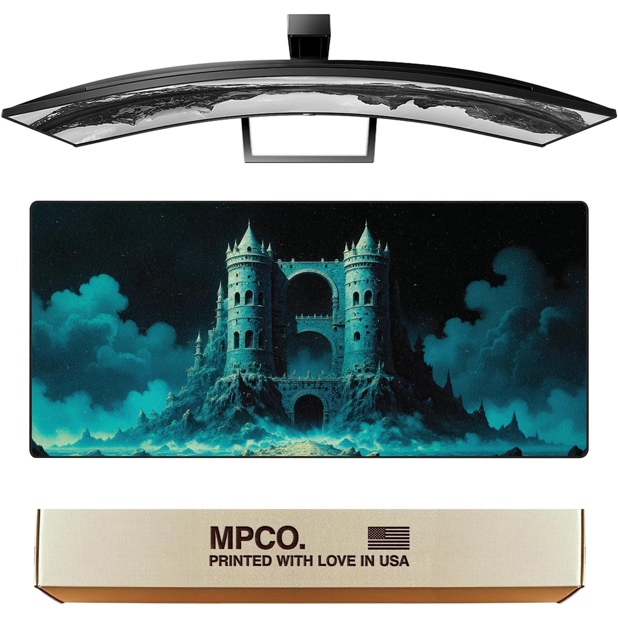 MPCO. Dark Fantasy - Tappetino per scrivania da gaming, 91,4 x 43,2 cm, in tessuto Duraglyde, motivo The Twilight Twins, antiscivolo, lavabile, scorrevole, per giochi di precisione e lavoro