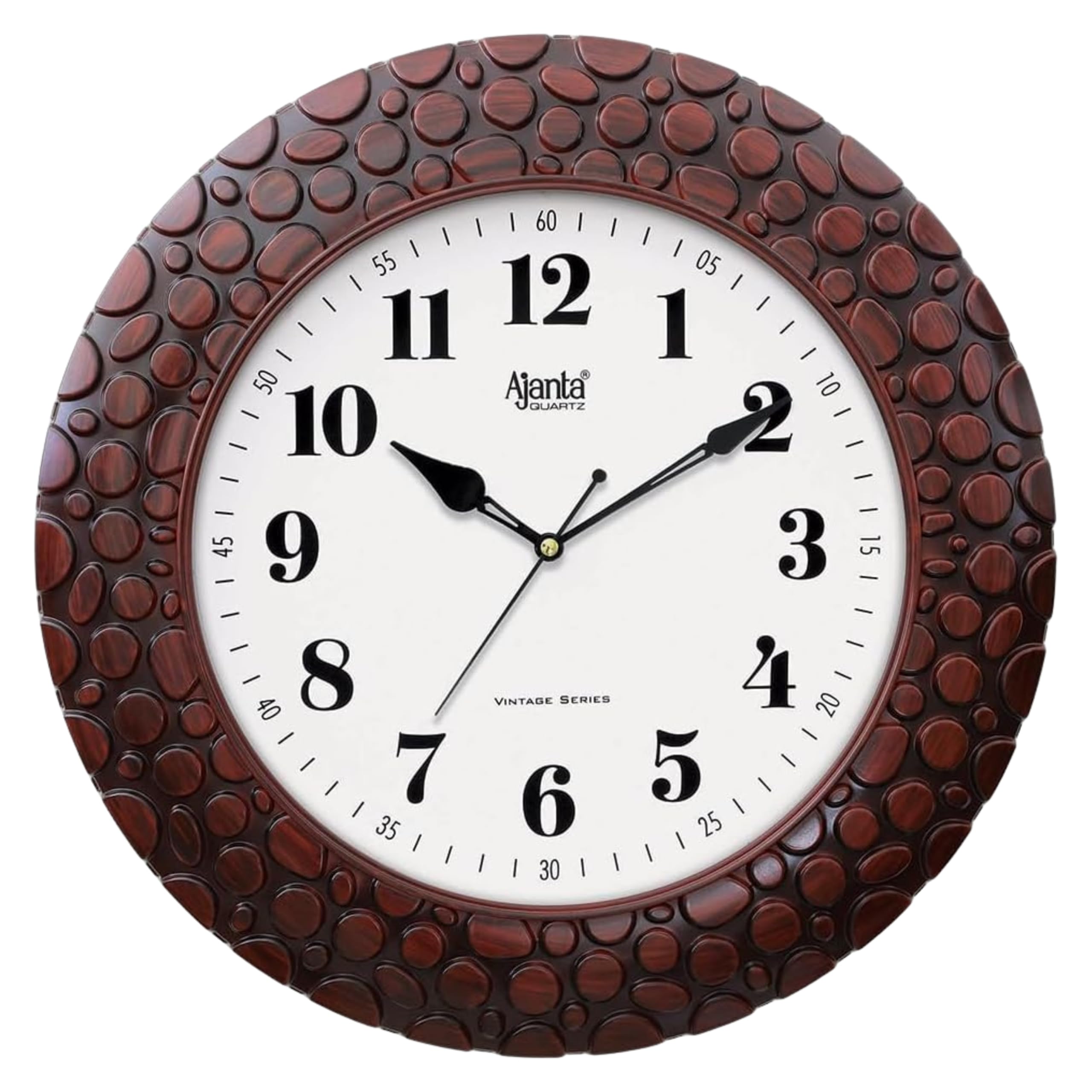 Vintage Sweep Wall Clock 5017-Mahogany – 14 Inch Silent Quartz Analog Wall Clock with Big Display & Matt Wood Finish, Decorative Wall Clock for Living Room, Bedroom & Office