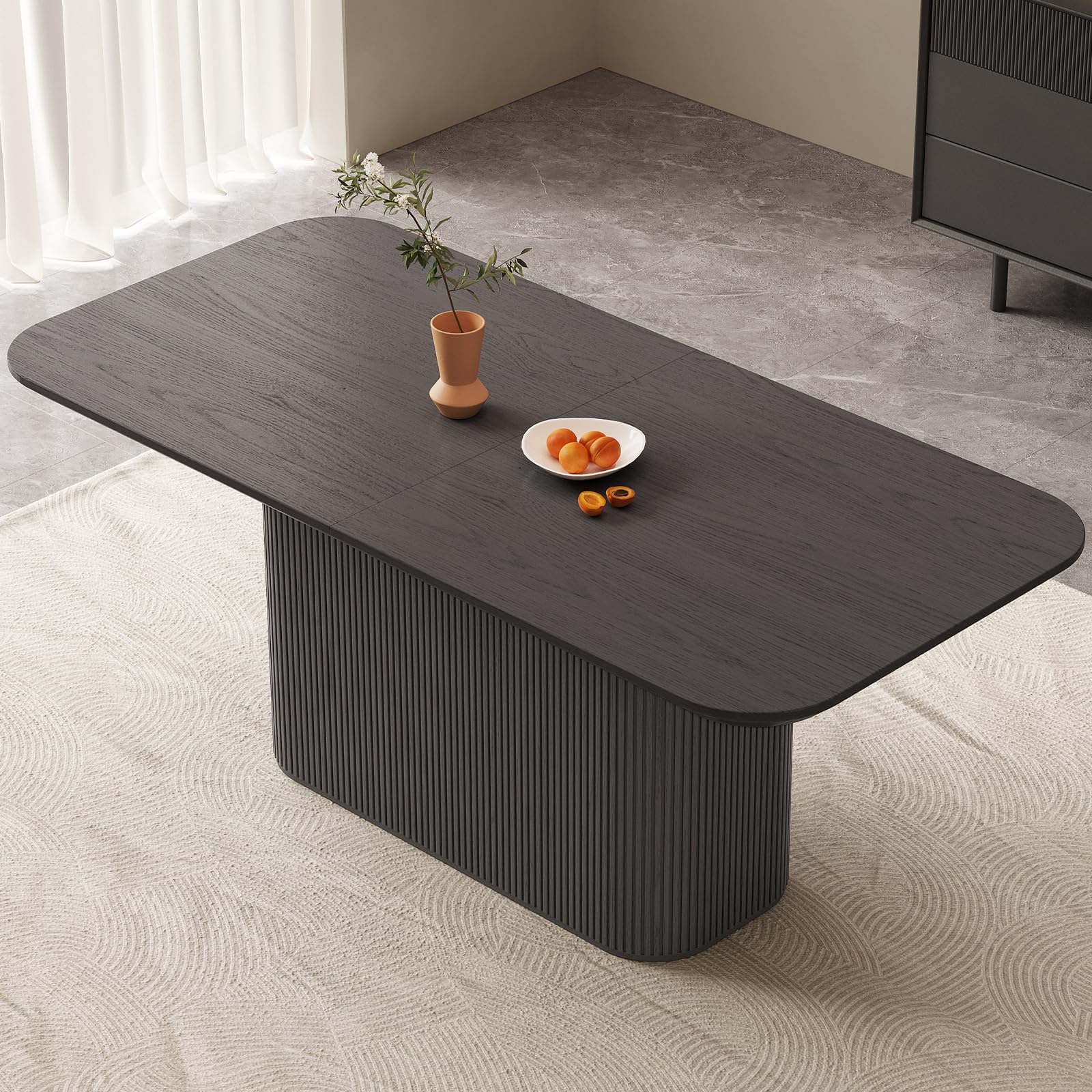 63.55" Rectangular Dining Table, Modern Kitchen Table for 4-6 People, Indoor Dining Room Table for Kitchen, Living Room, Home Office (Dark Grey, Table Only)