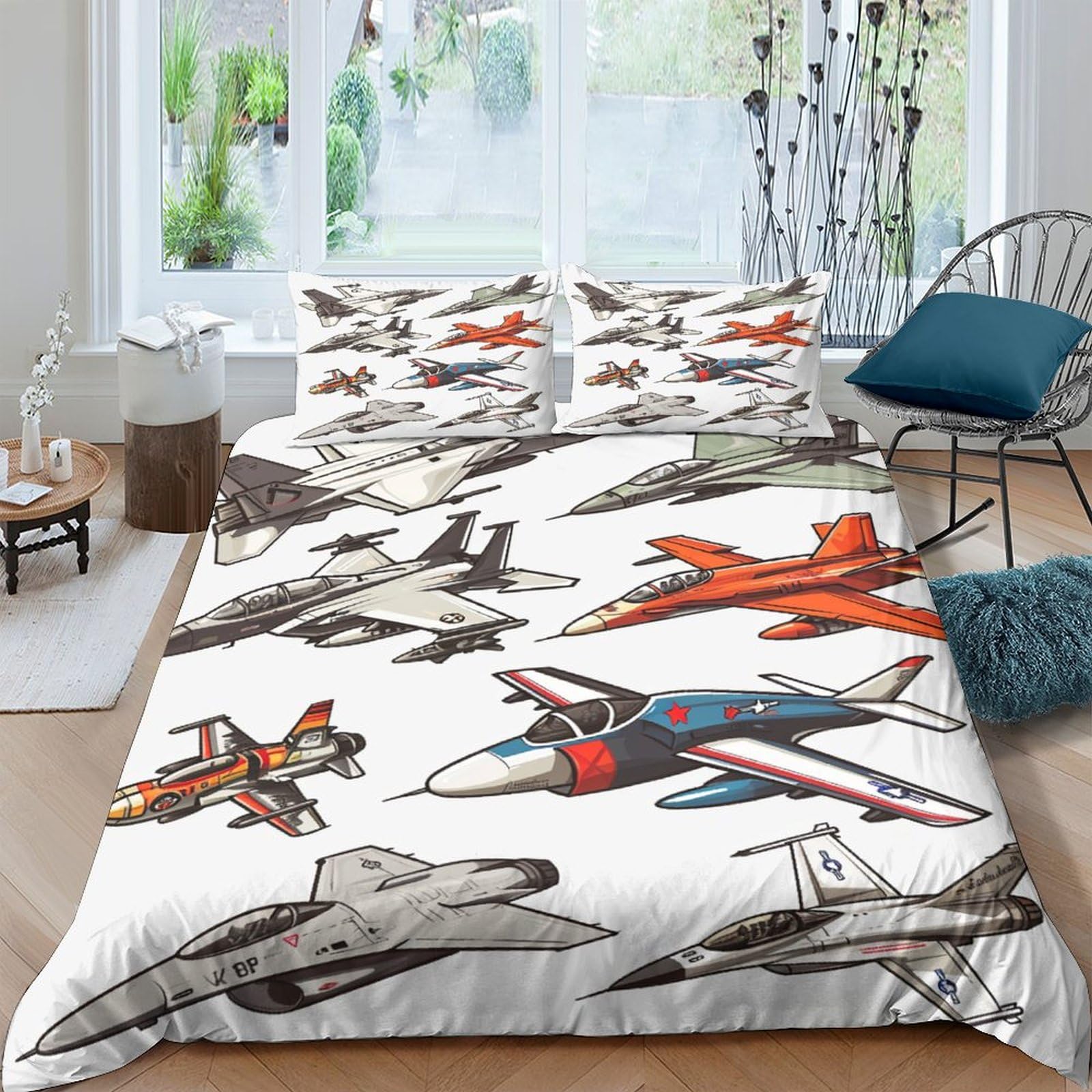 Housse de couette avion de chasse pour décorer la chambre d'un adolescent passionné d'aviation