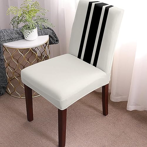 Miniatura 2 de Funda para silla de comedor, diseño navideño a rayas blancas y negras, estilo rústico, estilo granja, protector elástico para sillas Parsons para
