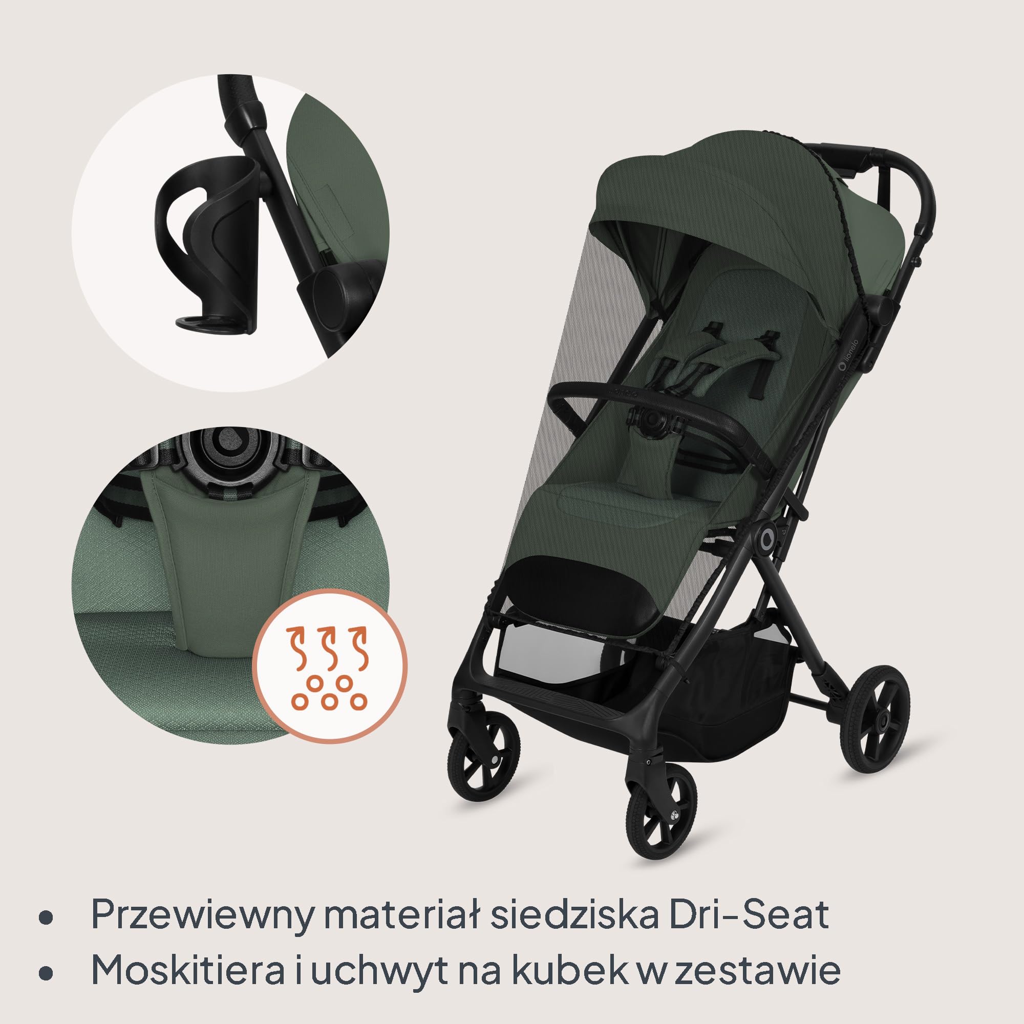 Lionelo Tansi wózek podróżny do 22 kg, 6 miesięcy – 4 lata, kompaktowy, składany jedną ręką, kółka GravelTech, pozycja leżenia 92 cm, osłona z ochroną UPF50+, wodoszczelny, kosz do 3 kg