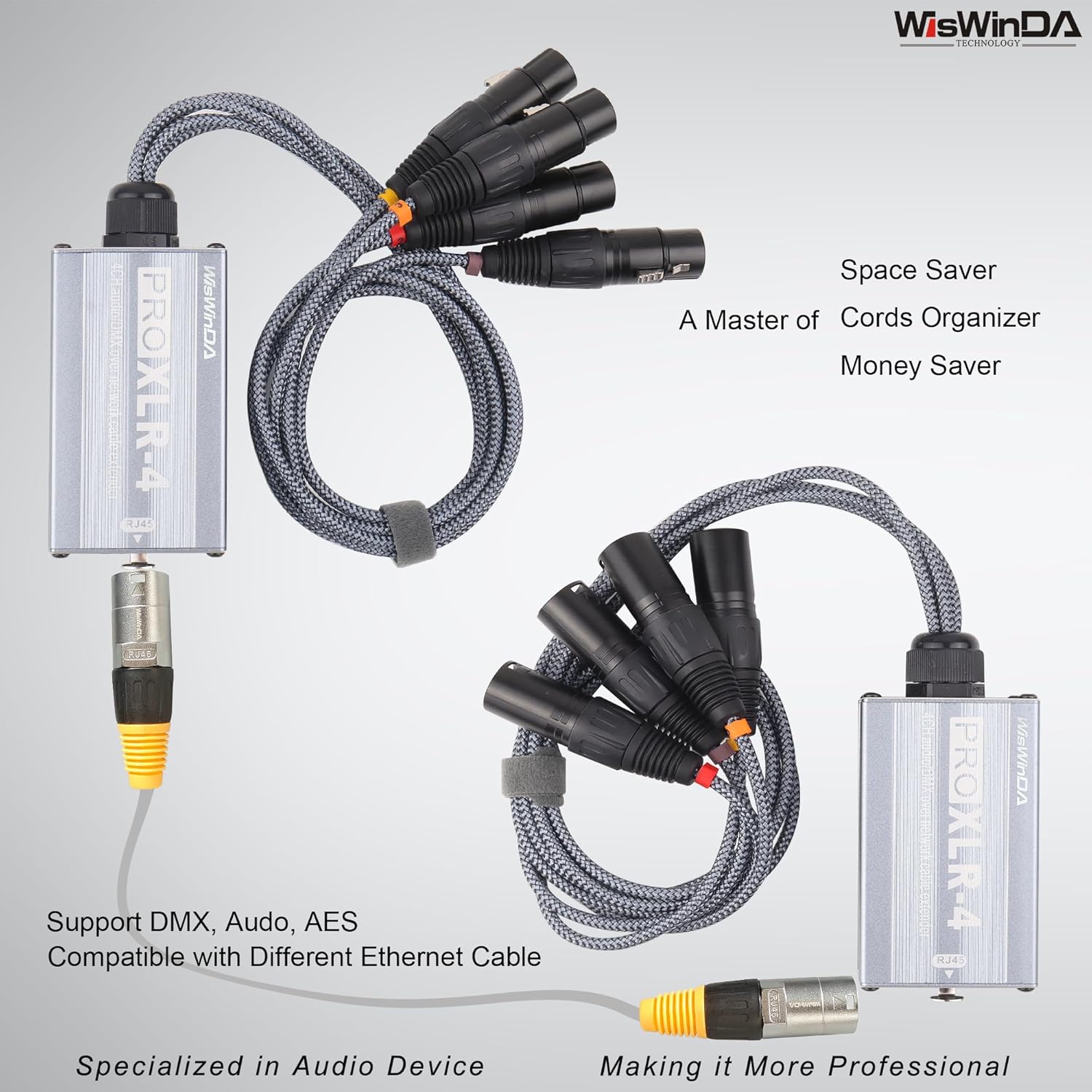 Efficient Organized 4 Channels 3-Pin XLR Snake Box Extender for Stage Lighting and Audio Recording Studio XLR/AES/DMX Channel Over Ethercon Cable with Numbered XLR Cords (RJ45 XLR-4, 2)