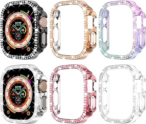FULLIFE Paquete de 6 fundas para Apple Watch Ultra 2 Series 9 8 7 6 5 4 3 2 1 SE 4945444241401.496 in, marco brillante para iWatch para mujer (1.72