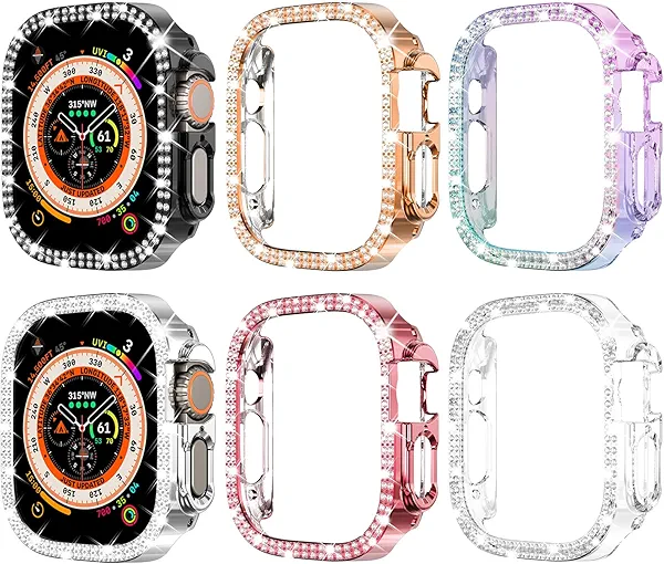 FULLIFE 6-Pack for Apple Watch Ultra 3/2/1 Case Series 11 10 9 8 7 6 5 4 3 2 1 SE3 49/45/44/42/41/40/38mm Bling Face Cover Sparkling Frame for iWatch Women