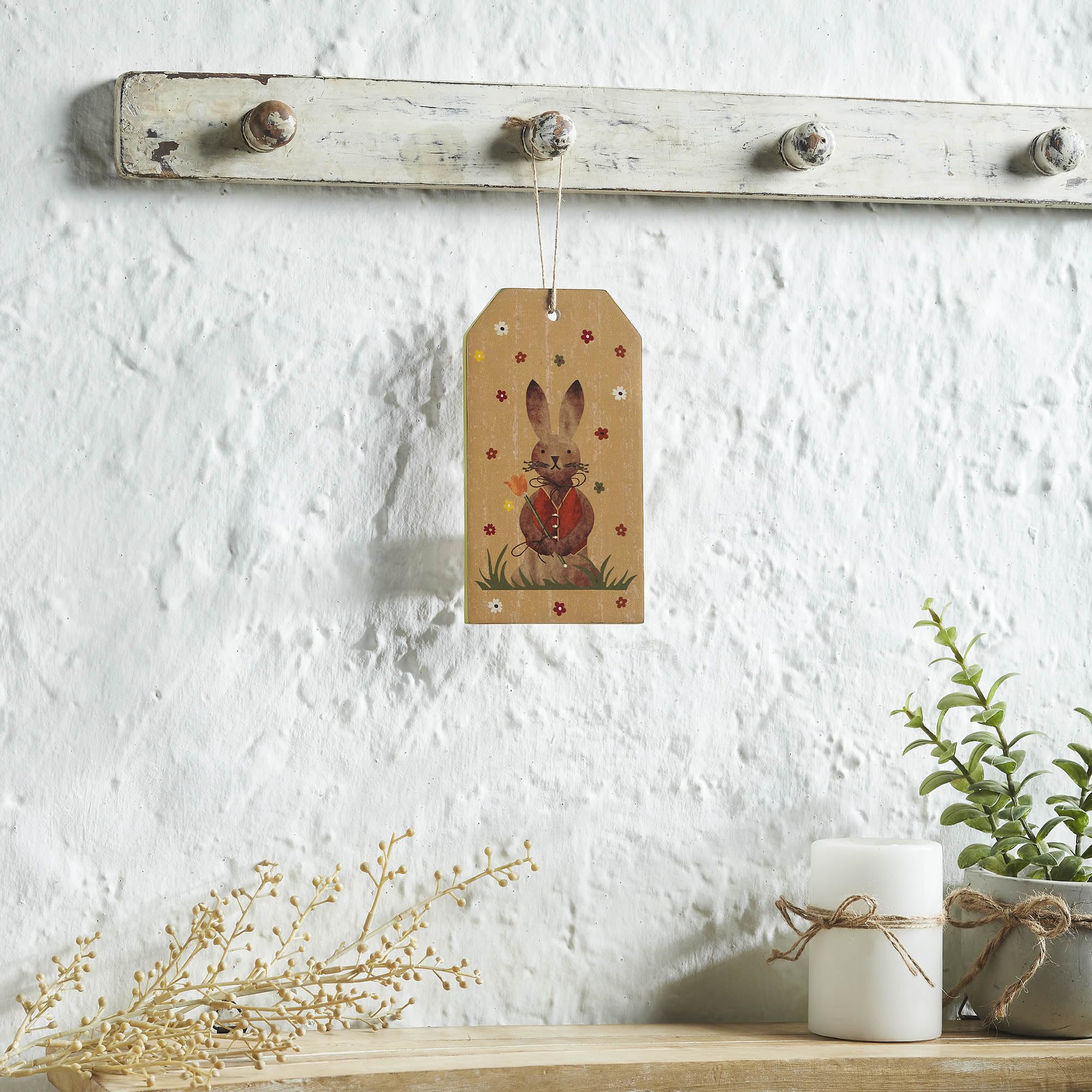 Lapin en gilet MDF suspension bois ornement Paques rustique pour loisirs creatifs et maison