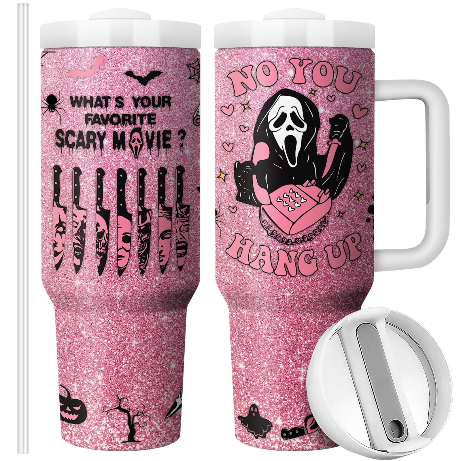 Equoza Halloween Scary Mask Tumbler with Lid and Straw 40oz Stainless Steel Travel Coffee Mug Horror Theme Double Wall Insulated Cup Funny Gift for Women Men (Pack of 1)