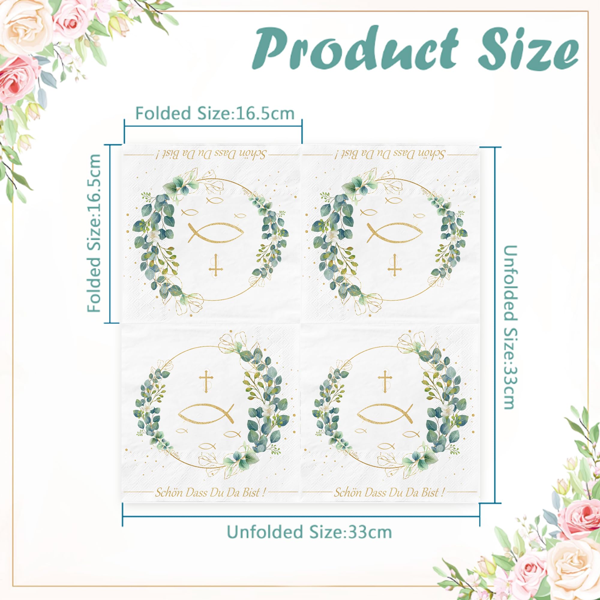 GROVBLE 40er-Set Taufe Servietten - Eukalyptus Design Für Kommunion & Konfirmation