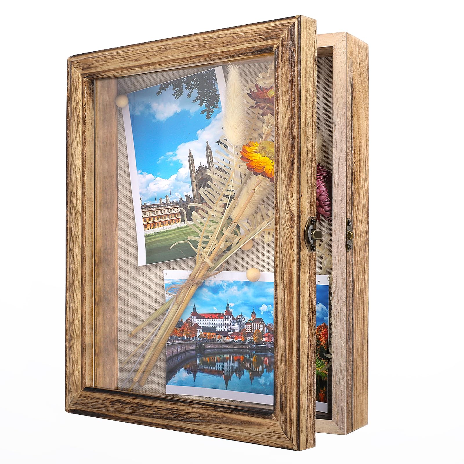 Marcos con Profundidad, Wood Shadow Box Frame, Marco Profundo de 25x20 cm para Pared o Mesa - Exhibidor 3D para Fotos, Flores, Arte y Objetos Sentimentales
