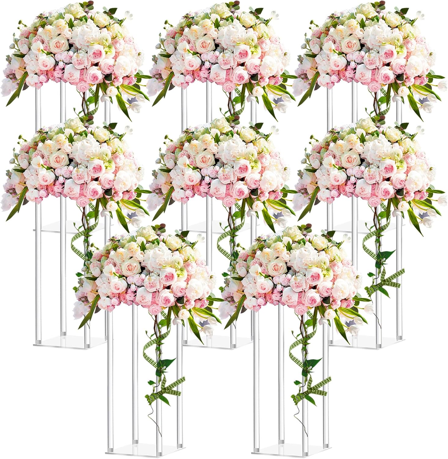 Geetery 8 Pieces Tall Acrylic Vase Wedding Centerpieces Clear Flower Stand Column Geometric Floral Vase Elegant Display Holder for Birthday Party Wedding Table Decorations (16 Inch)