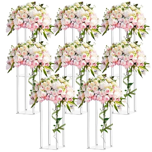 Geetery 8 Pieces Tall Acrylic Vase Wedding Centerpieces Clear Flower