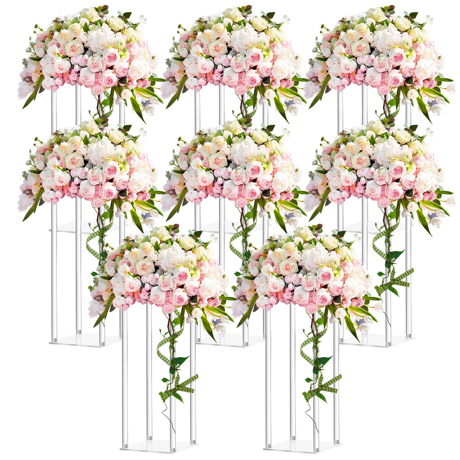 Geetery 8 Pieces Tall Acrylic Vase Wedding Centerpieces Clear Flower Stand Column Geometric Floral Vase Elegant Display Holder for Birthday Party