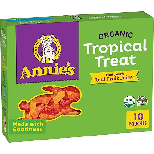 Annie's Organic Bunny Fruit Flavored Snacks, Tropical Treat, Gluten Free, 10 Pouches, 7 oz - Tropical Treat - 10 Count (Pack of 1)