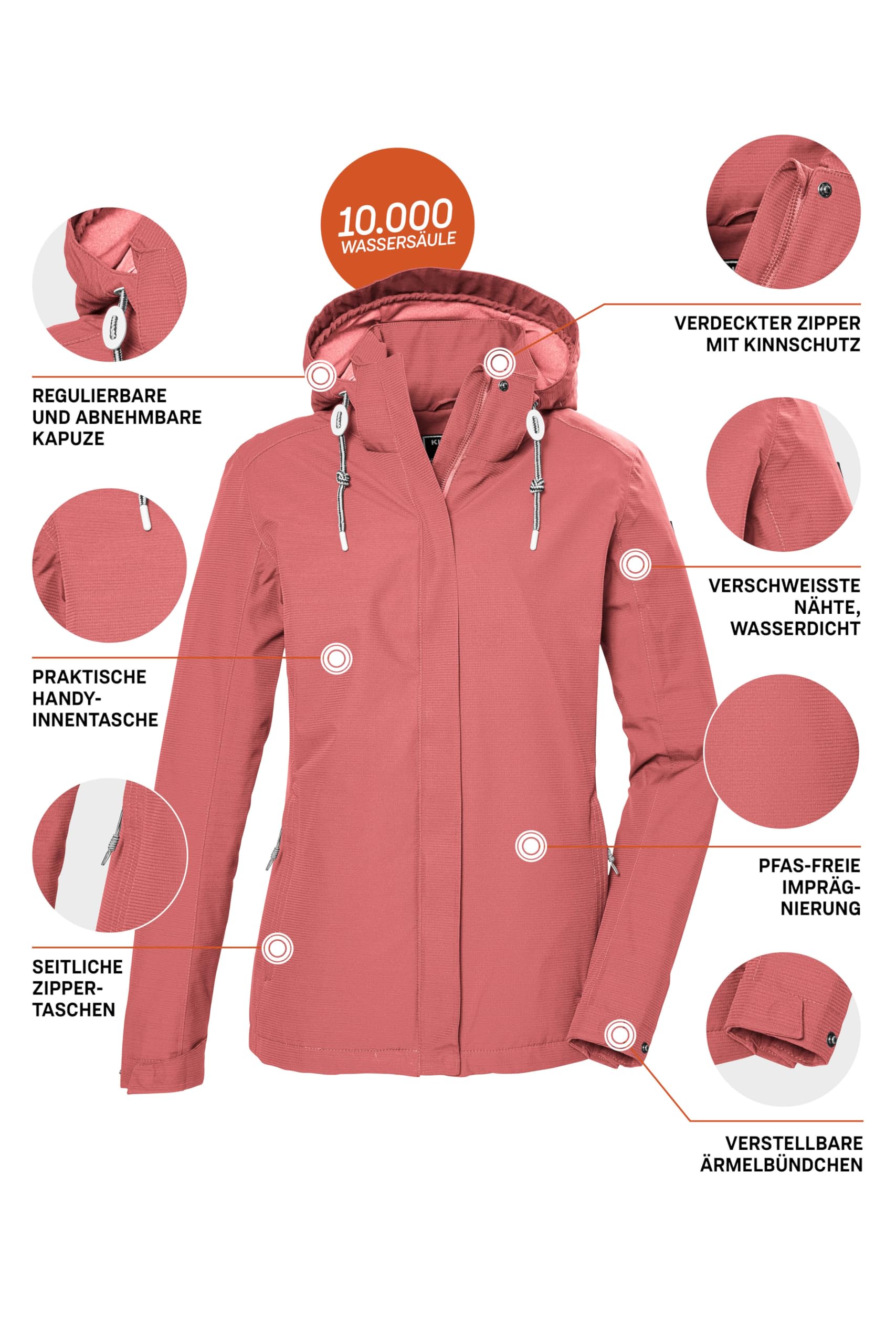 Killtec Kos 61 Wmn Jckt Chaqueta impermeable funcional/chaqueta de exterior con capucha con cremallera Mujer (Pack de 1)