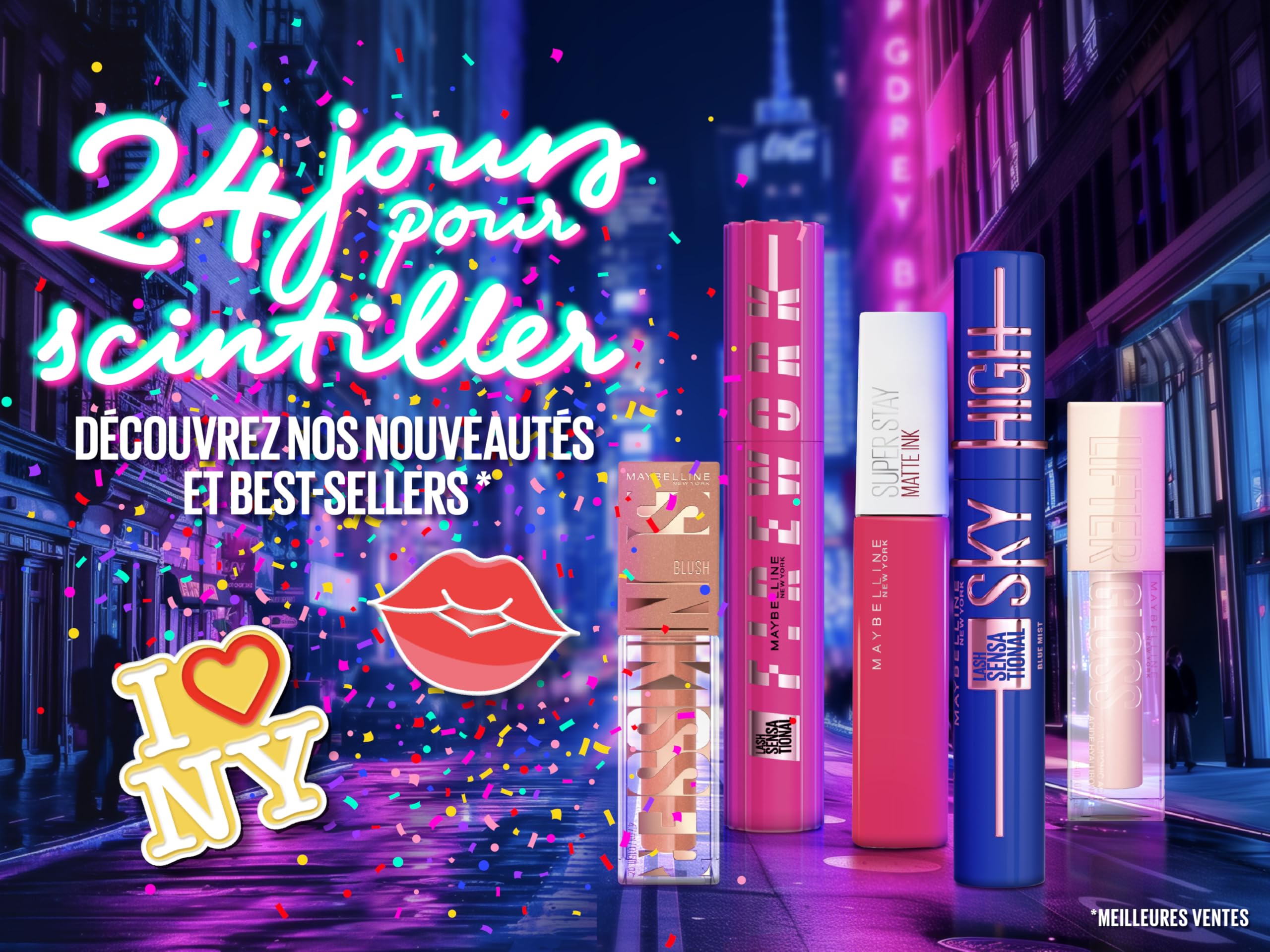 Maybelline New York – Calendrier de l'Avent 2024 – Coffret 24 Produits de Maquillage – Grand Format – Teint, Regard, Lèvres & Ongles