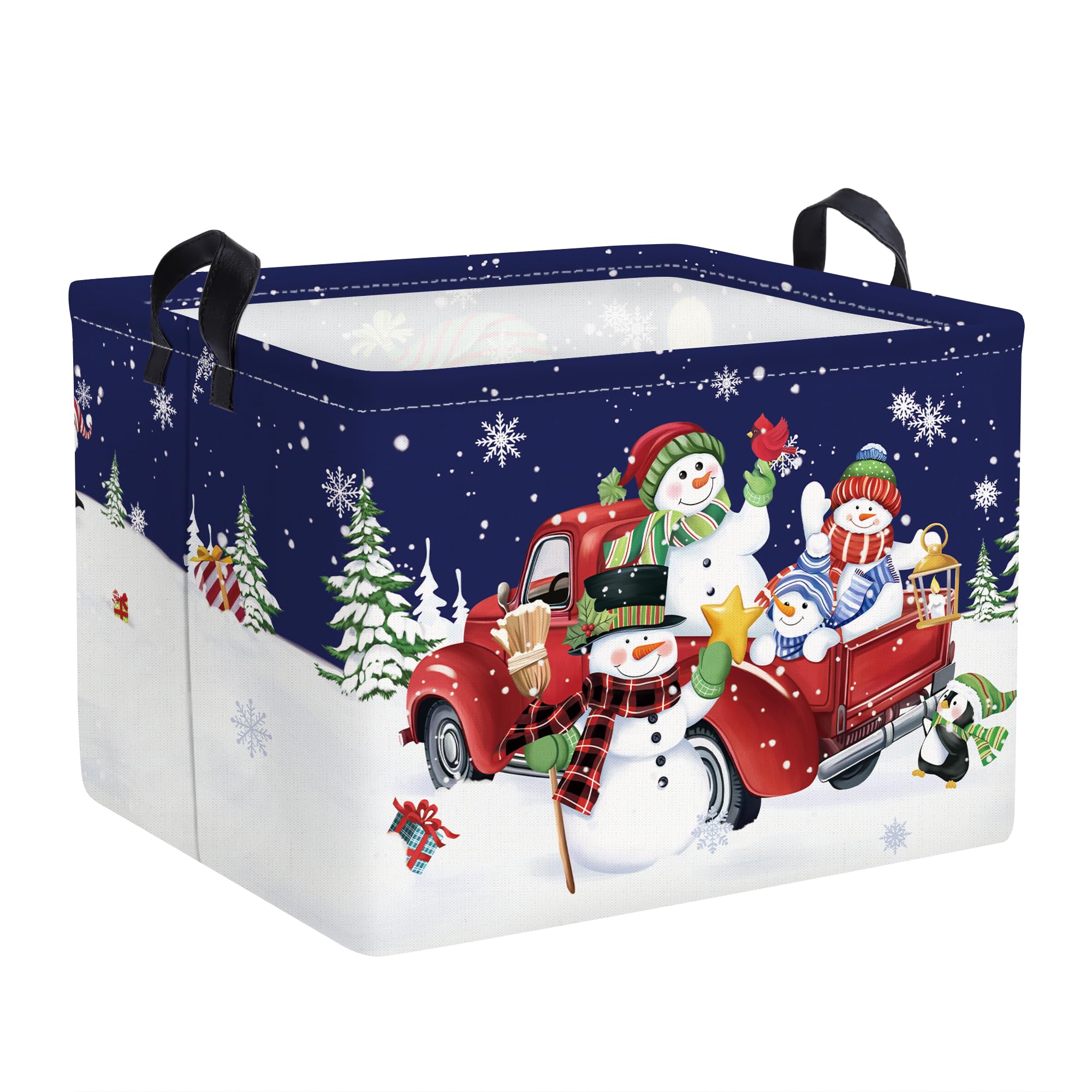 Clastyle Merry Christmas Baby Laundry Hamper Collapsible Clothes Kids Storage Basket Waterproof Boys Girls Toy Box for Nursery Room, Truck Snowman, 40*30*30 cm — image 1
