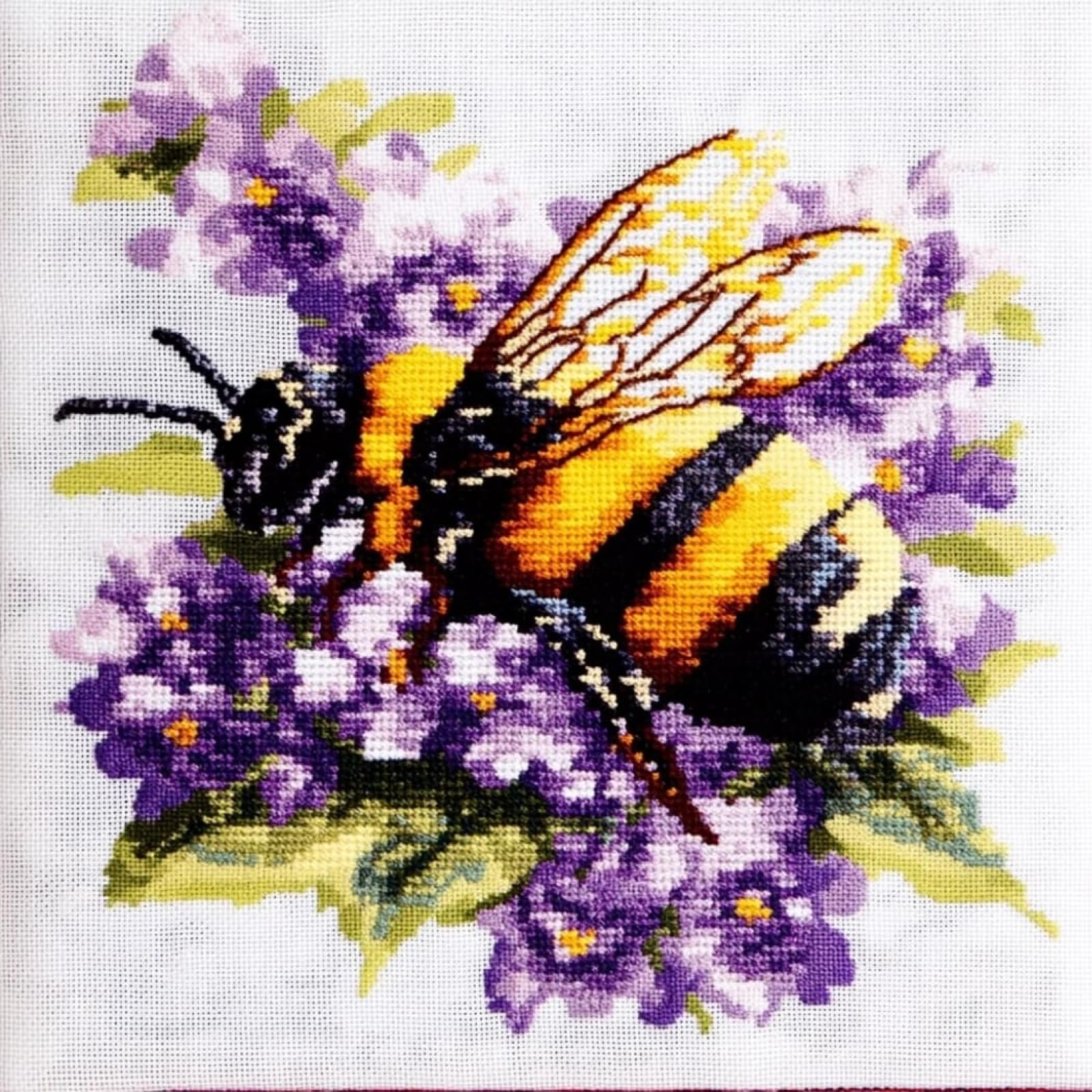 WallustrioaW DIY Needlework Cushion Kit,Bees and Flowers,Embroidery Pillow Cross Stitch Pillowcase DIY Printed Cross Stitch Pillow Kits,45x45cm