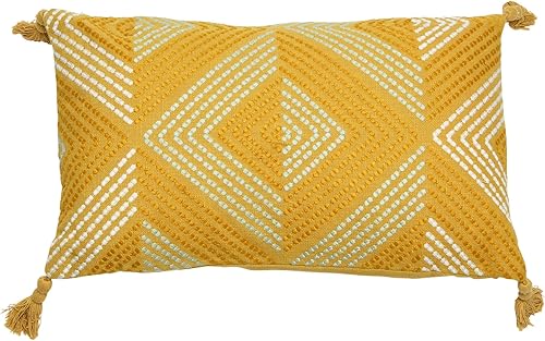 Creative Co-Op Almohada bordada de algodón con borlas lumbares, 20 pulgadas de largo x 12 pulgadas de ancho x 2 pulgadas de alto, multicolor
