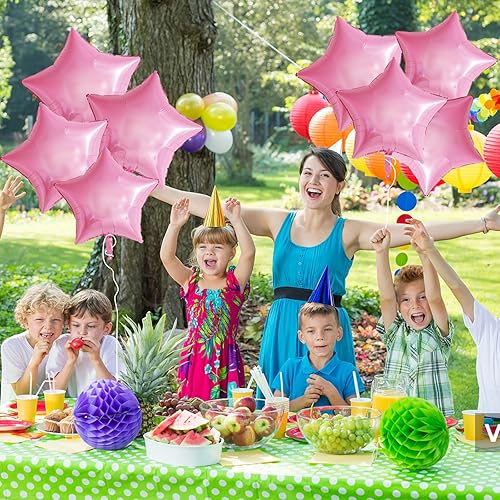 Miniatura 7 de Globos de papel de aluminio de estrella rosa, globos de papel de aluminio de 18 pulgadas para helio, 10 globos de cumpleaños de helio rosa claro,