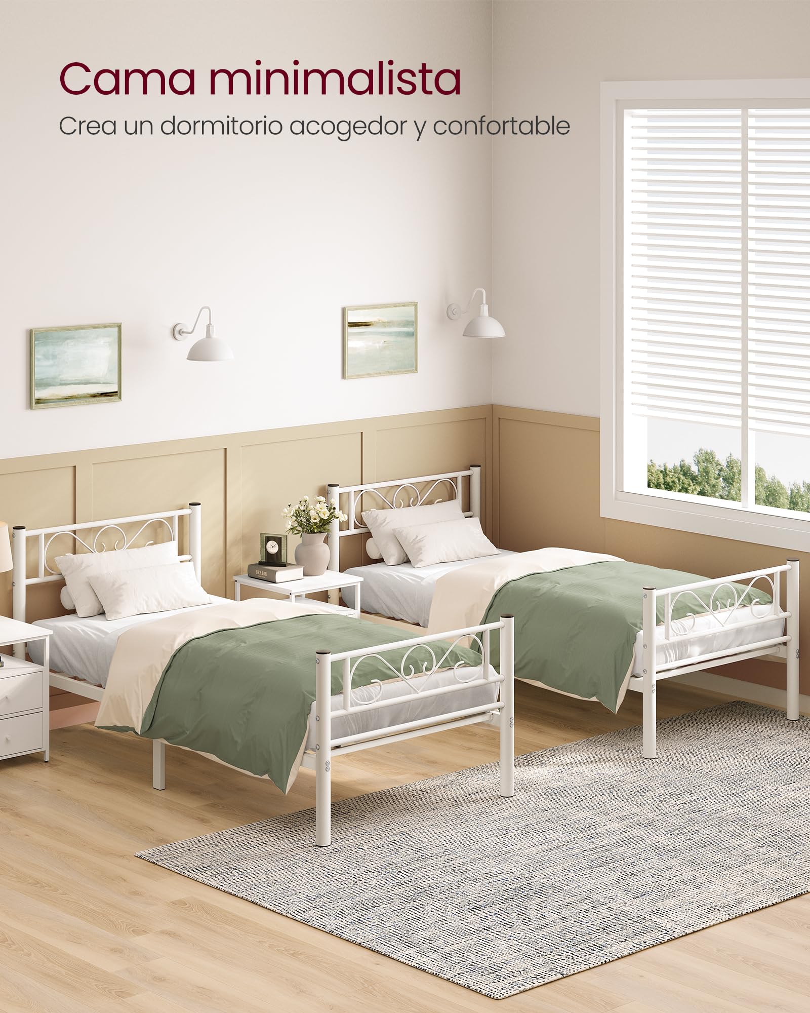VASAGLE Estructura de Cama de Metal 90 x 190 cm Blanco