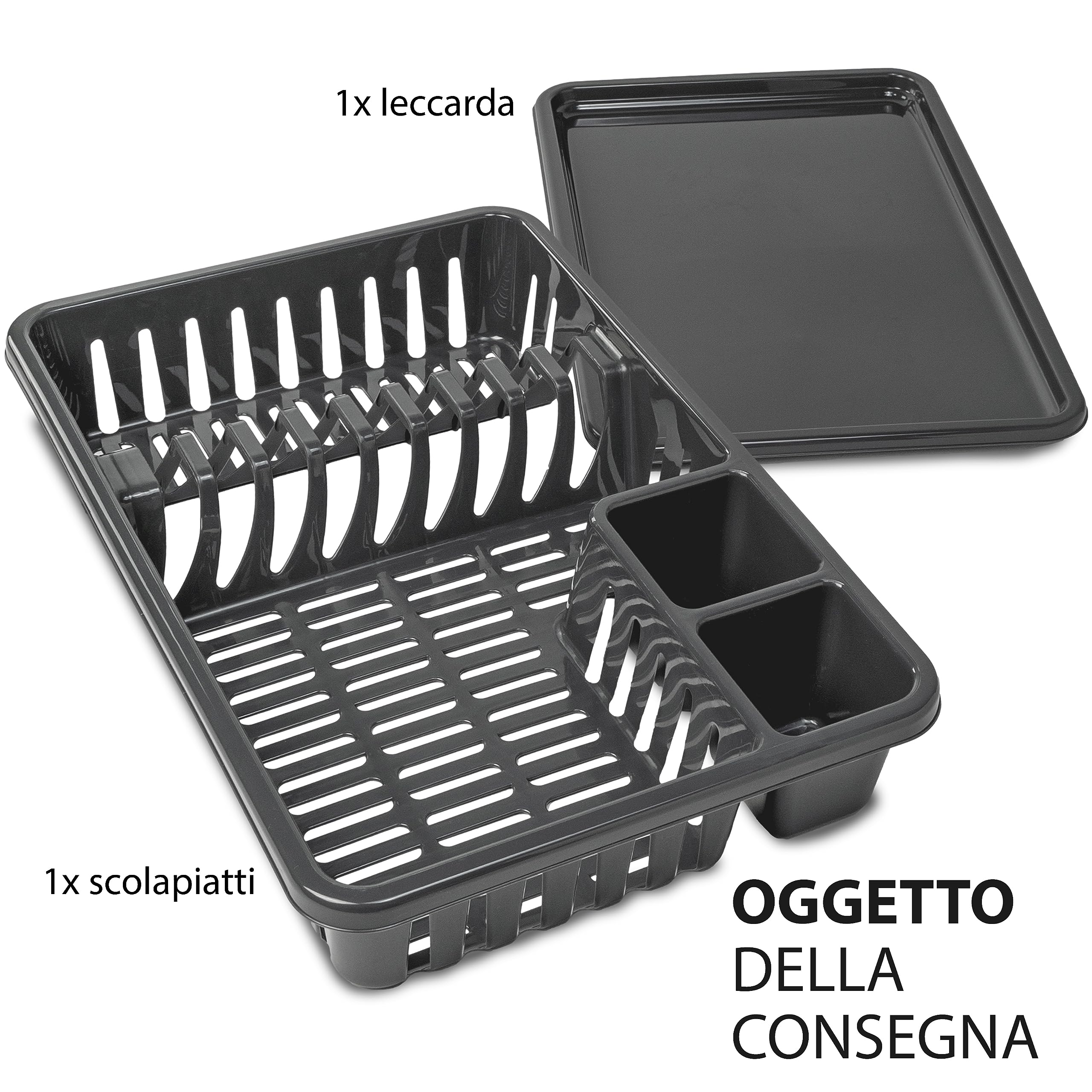 Hausfelder scolapiatti da lavello plastica, scolapiatti per stoviglie con leccarda, scola piatti lavandino