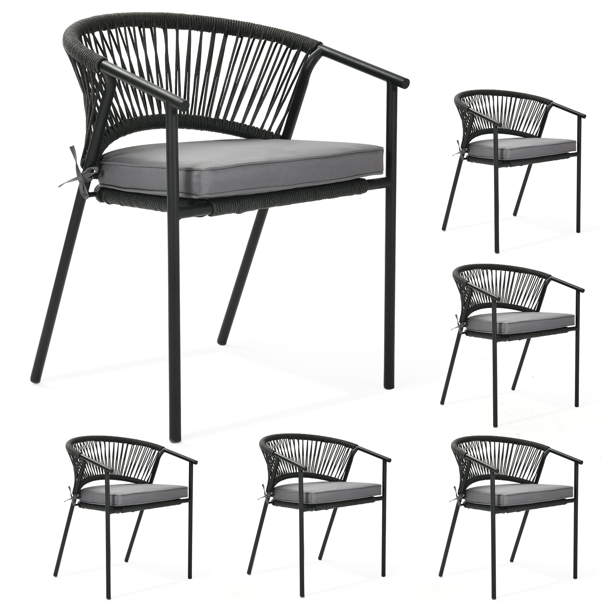YITAHOME Outdoor Dining Chair Set of 6, Rope Woven Design Stackable Chairs, Indoor-Outdoor Armchair Seating for Patio, Backyard, Poolside, Balcony -