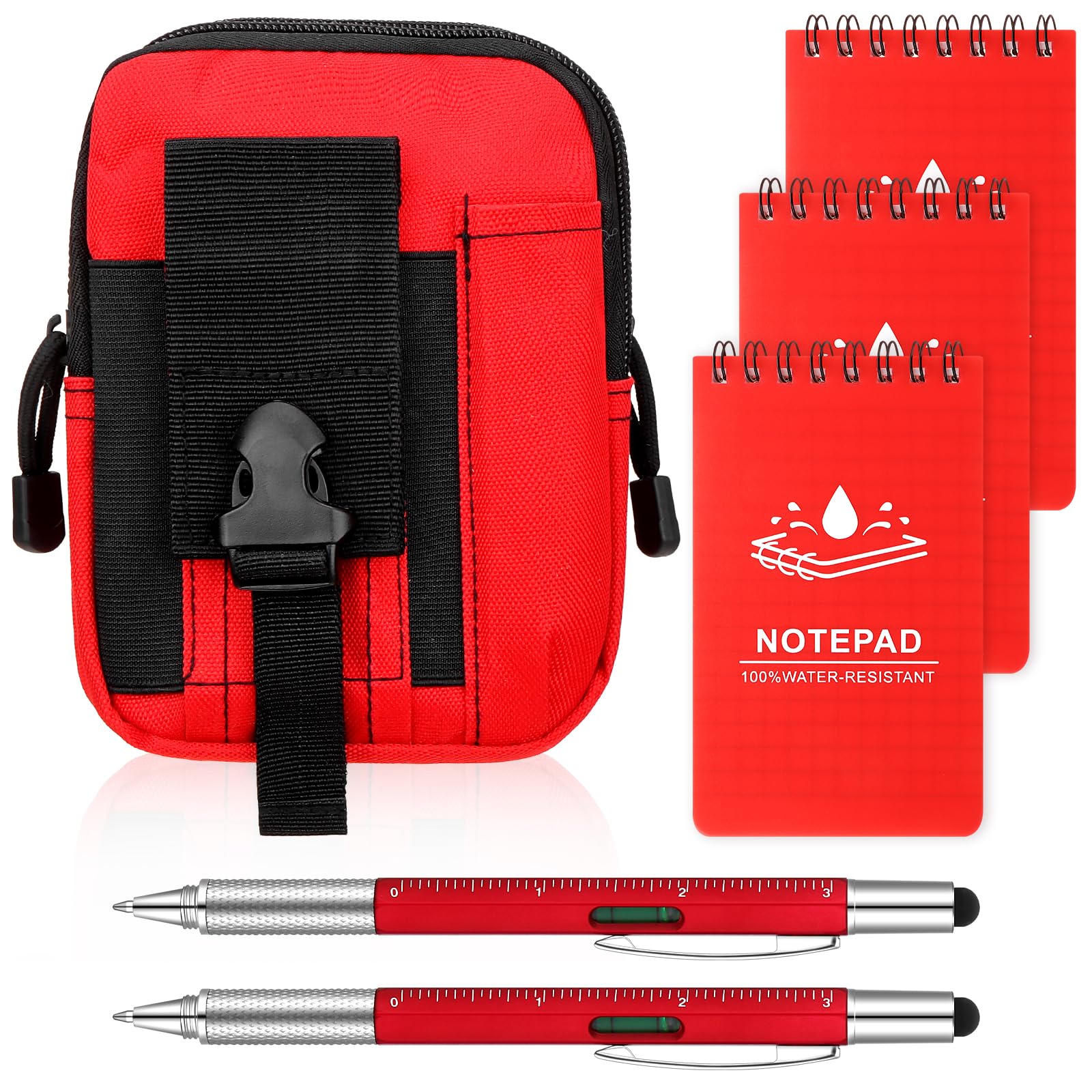 6 Pcs Waterproof Notepad Pen Set Waterproof Notebook Mini Spiral Notebook All Weather Stone Paper Notebook Multi Cover Pocket Notepad Tactical Steno Pad with Grid for Outdoor Activity Record (Red)