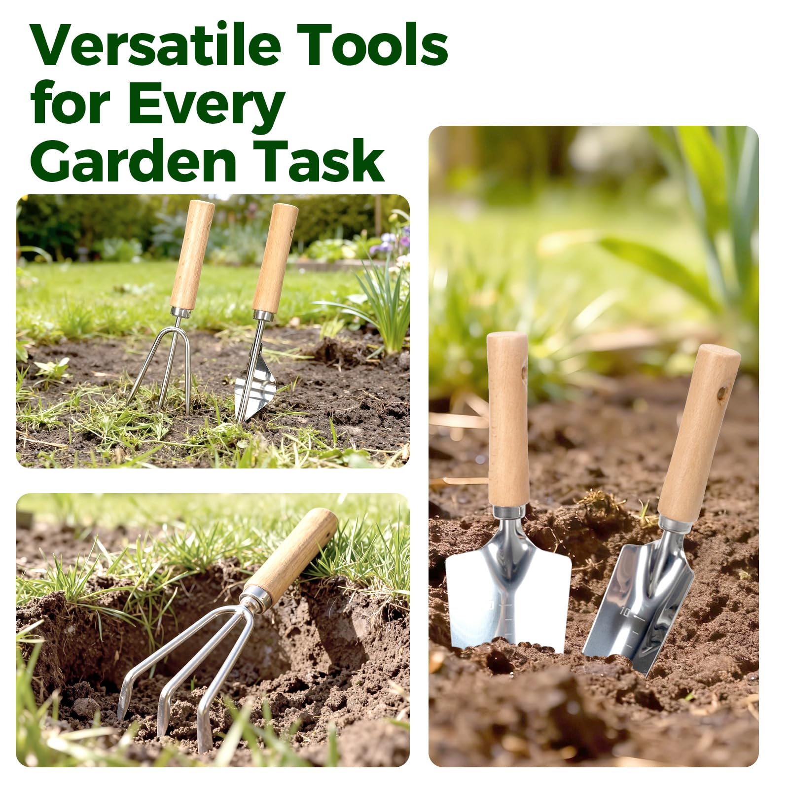 Bamworld Juego de Herramientas de Jardinería 9 Piezas, Kit Jardinería y Set Jardín de Acero Inoxidable con Bolsa, Guantes, Pulverizador, Pala, Tijeras de Podar, Rastrillo para Macetas y Huerto