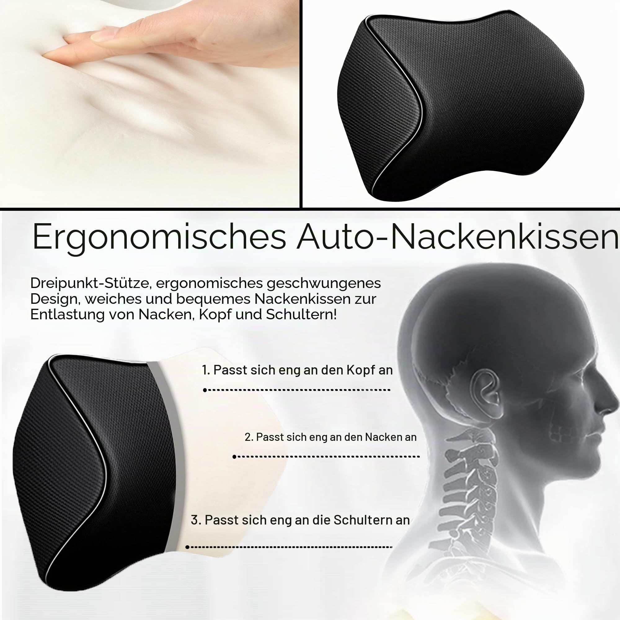 duoyif Auto Kopfstütze Kissen Auto Nackenkissen, Nackenstütze Auto Memory Foam Autositz Nackenkissen, Reisekissen Auto Reise Nackenkissen für Fahren Büro Gaming Sitz, Schützen Sie die Halswirbelsäule