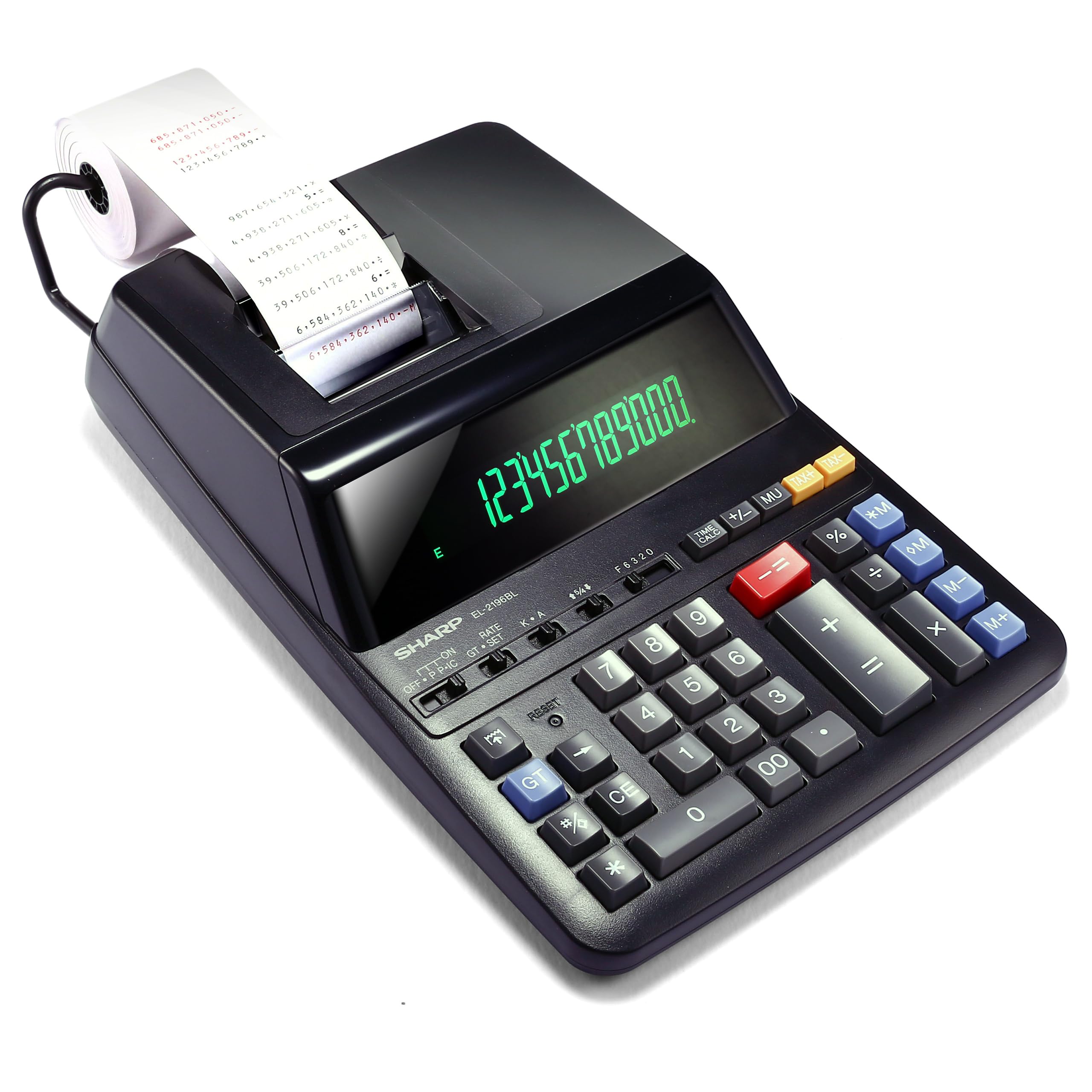 Sharp12-Digit Print Calculator Desktop Size Adding Machine, Perfect for Everyday Use and Office, Bright, Large Easy-to-Read Numbers on Both The Display and The Two-ColorPrinted Tape (EL2196BL)
