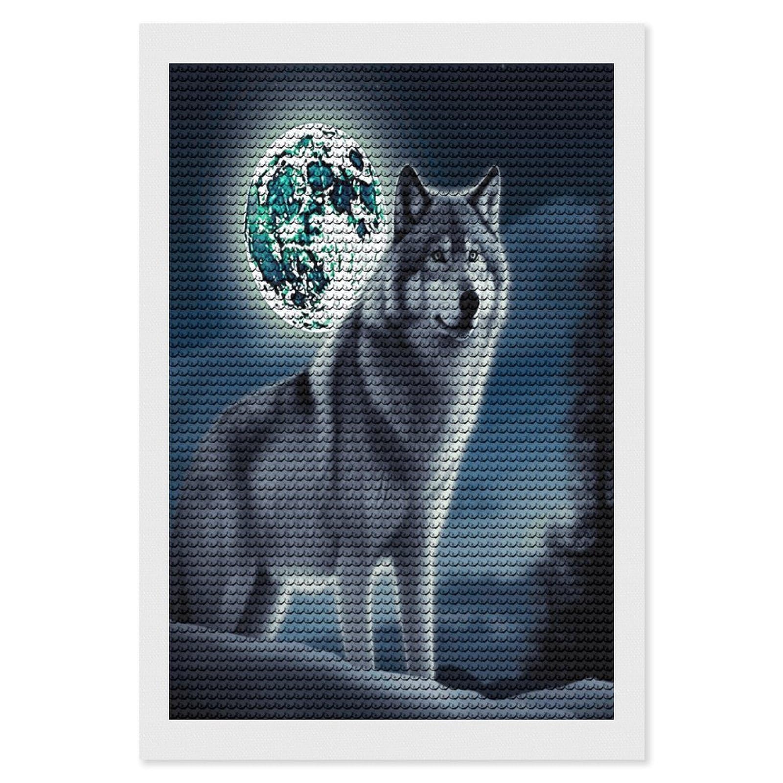 FekiLoot Wolf Under Moon Diamond Art Kits for Adults Diamond Painting Kits for Beginners DIY Diamond Art Kits Round Full Drill Diamond Dot Gem Painting for Home Wall Decor Gift 8"x12"