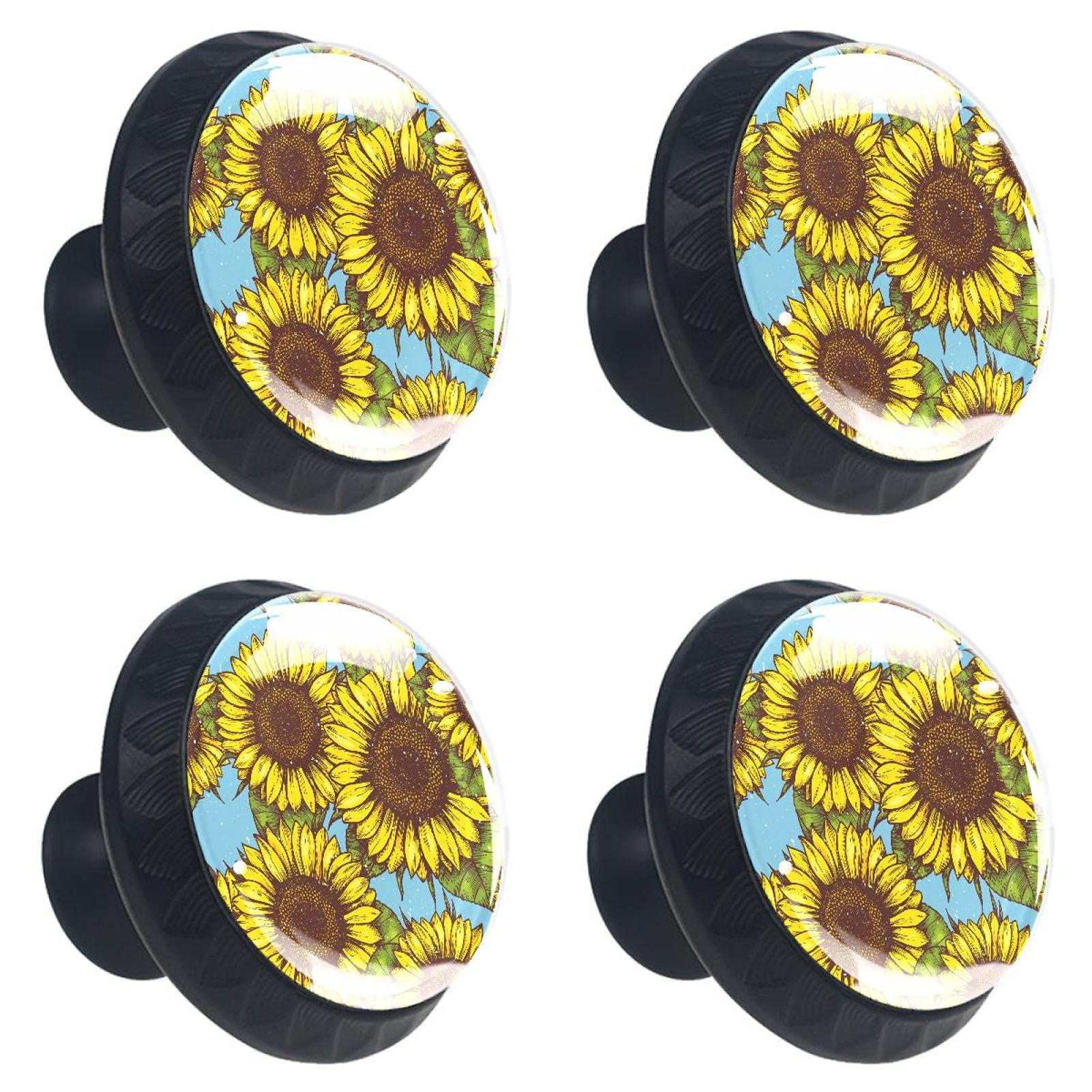 Boutons de meuble ronds en verre au motif tournesol pour illuminer la cuisine ou la chambre d'enfant