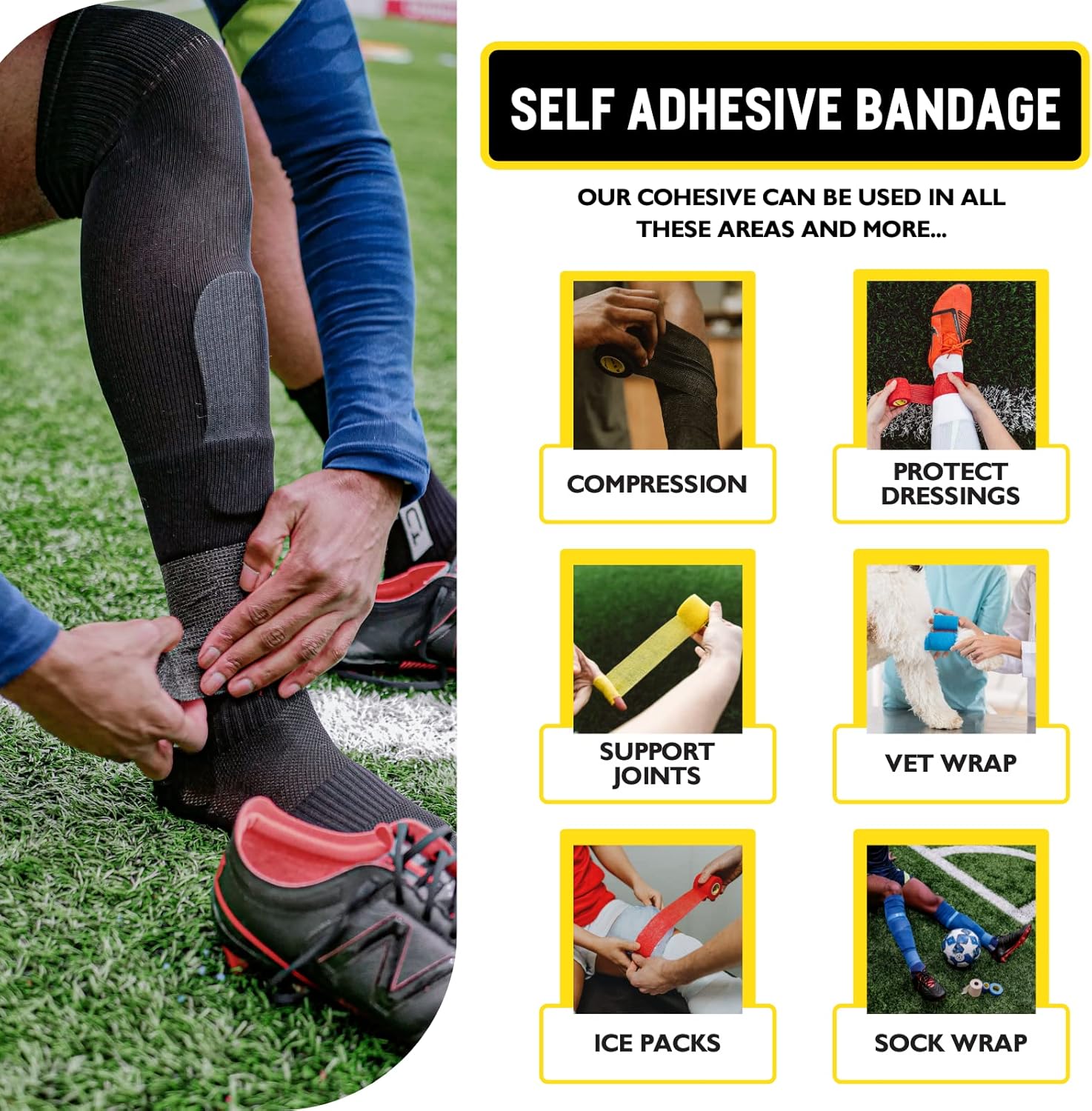 12 Rolls SPORTTAPE Cohesive Bandage Self Adherent Vet Wrap 7.5CM x 4.5M Mixed Colours